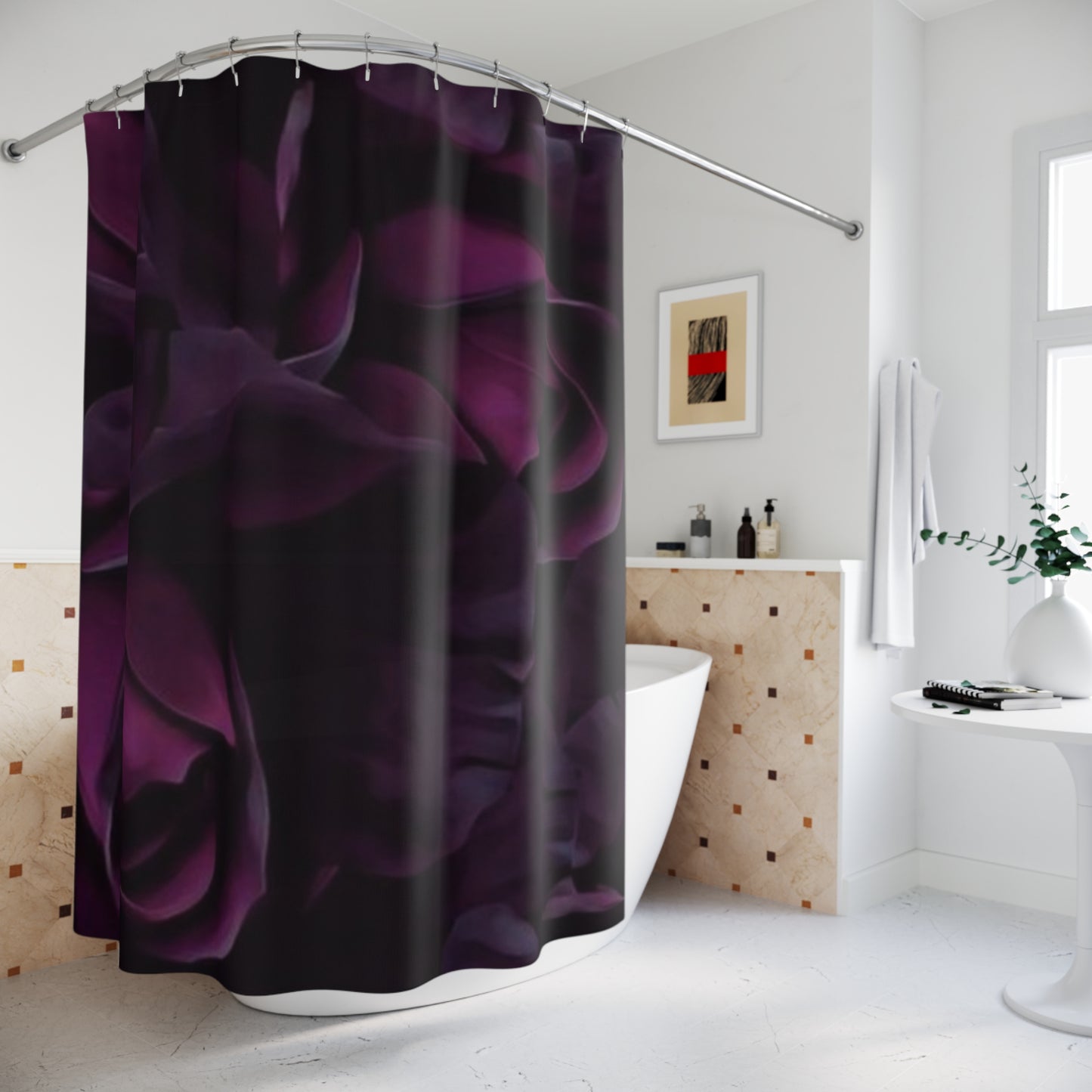 Dark Purple Floral Shower Curtain