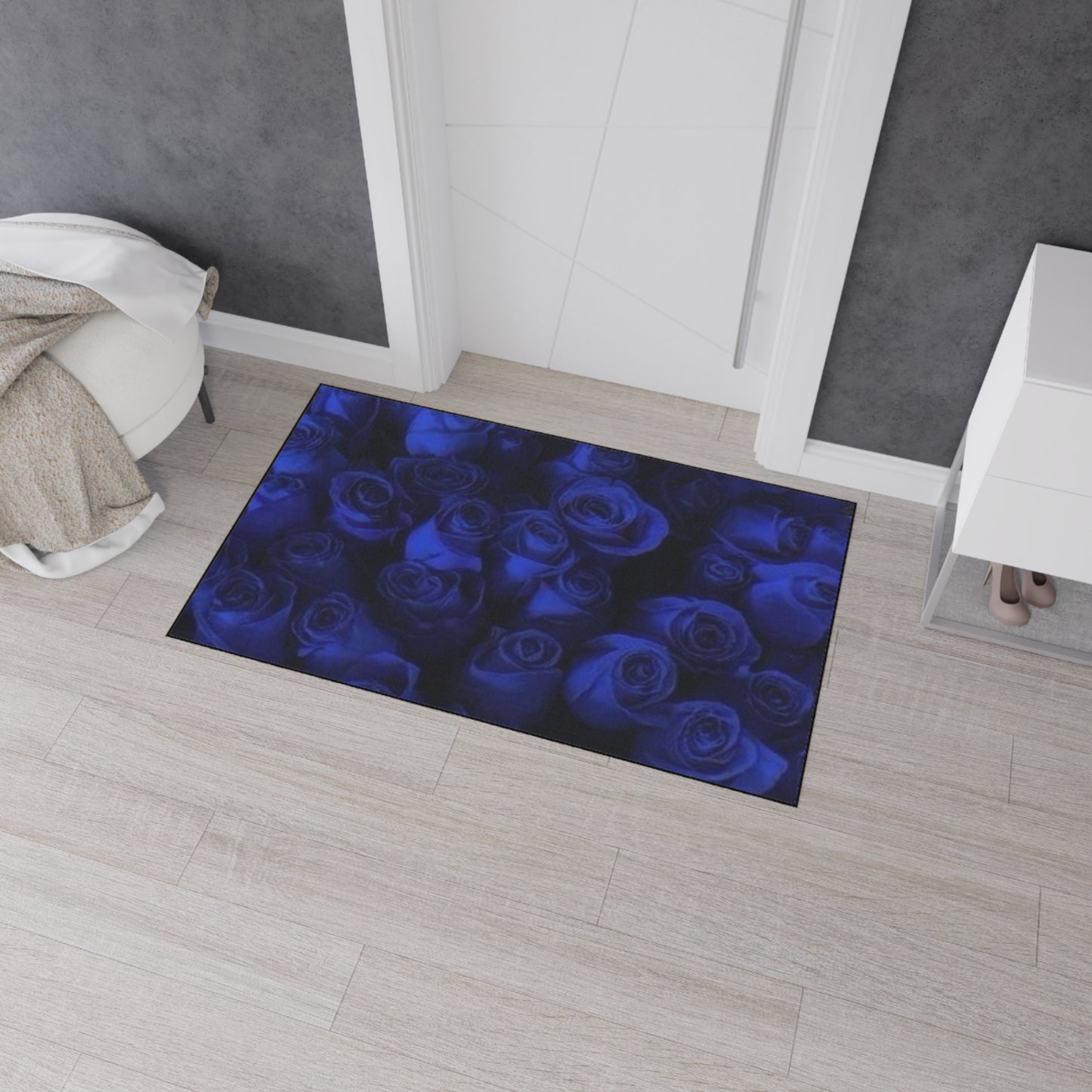 Dark Blue Roses Heavy Duty Floor Mat