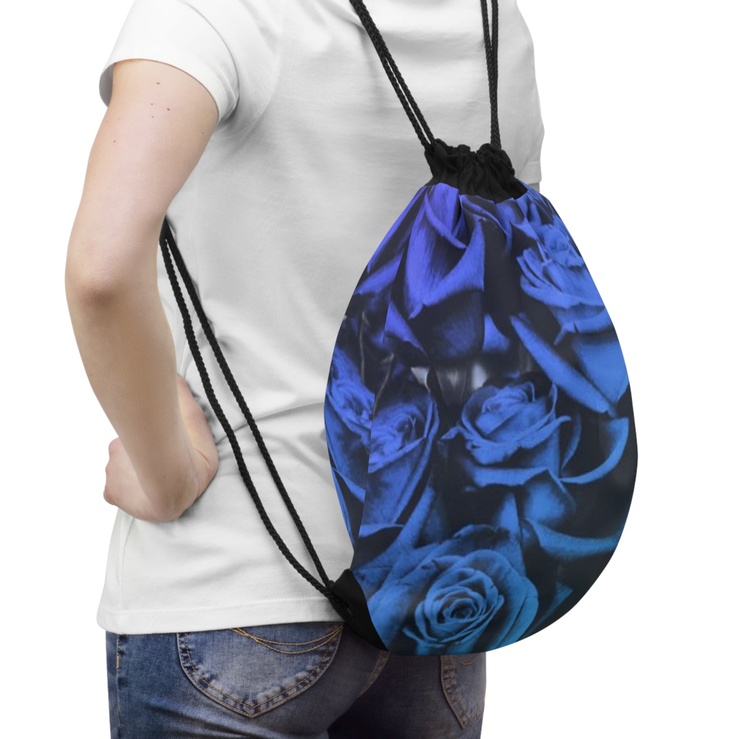 Blue Roses Drawstring Bag