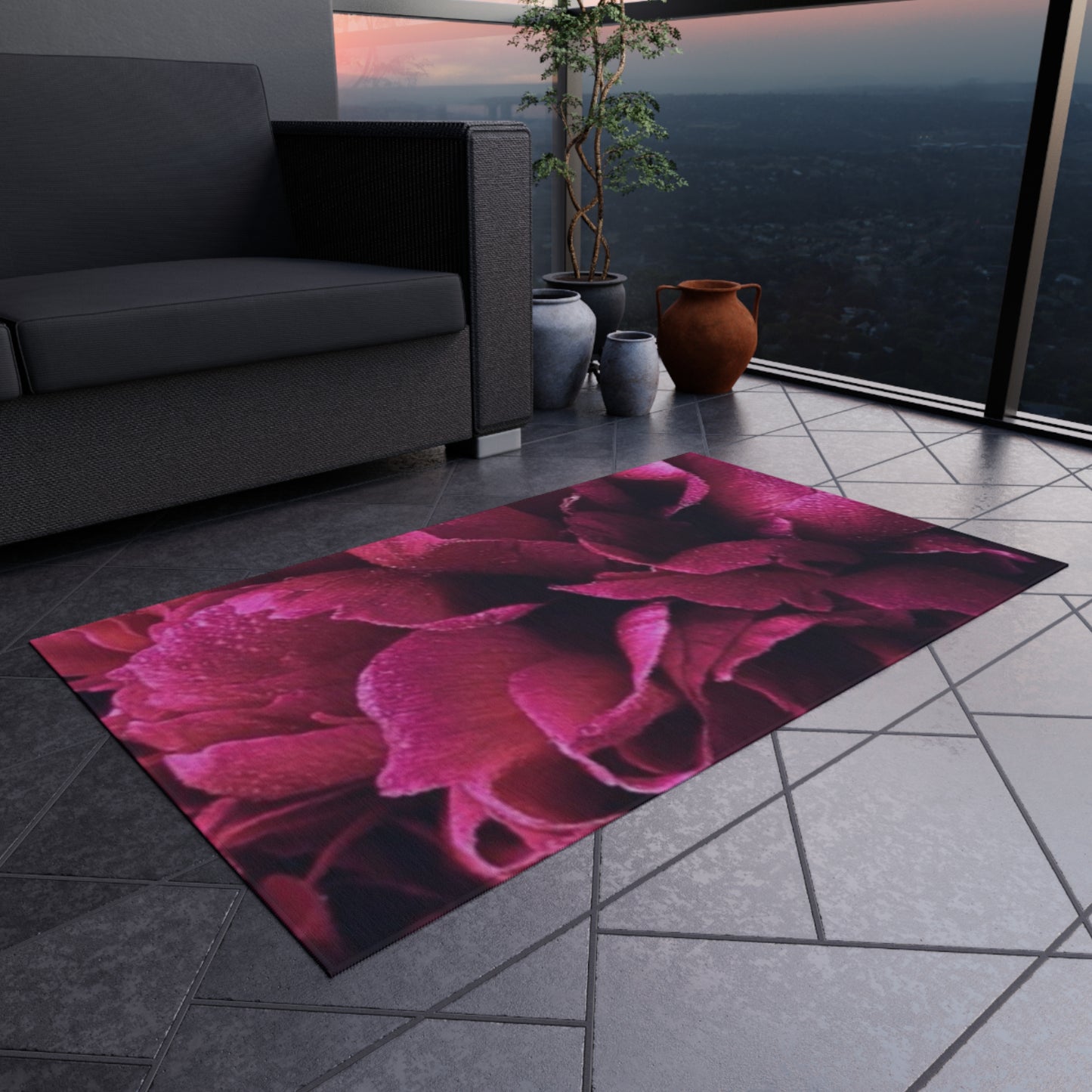 Magenta Floral Outdoor Rug