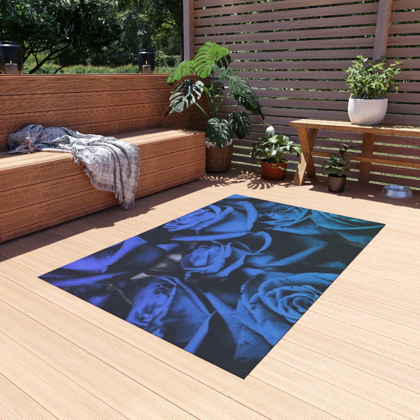 Blue Roses Outdoor Rug