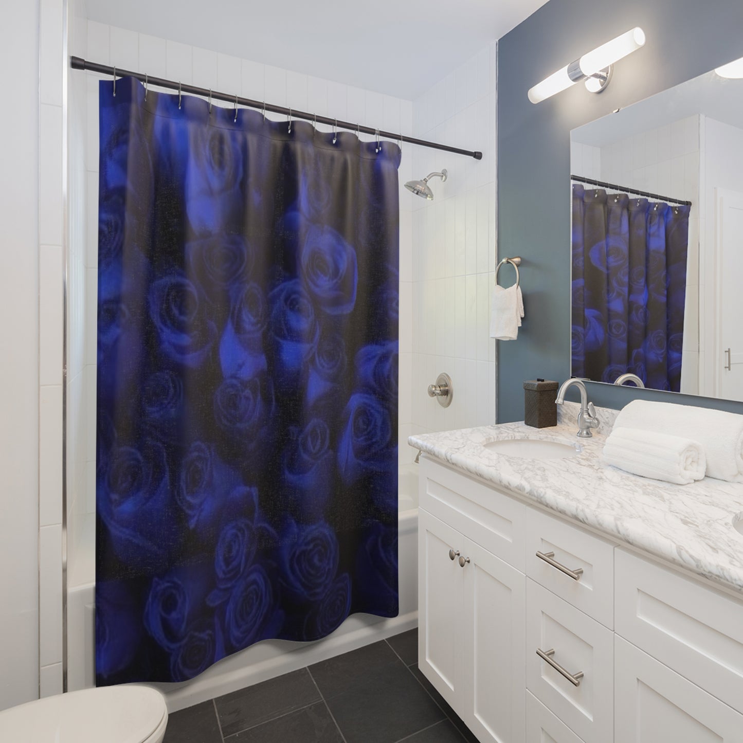 Dark Blue Roses Shower Curtain