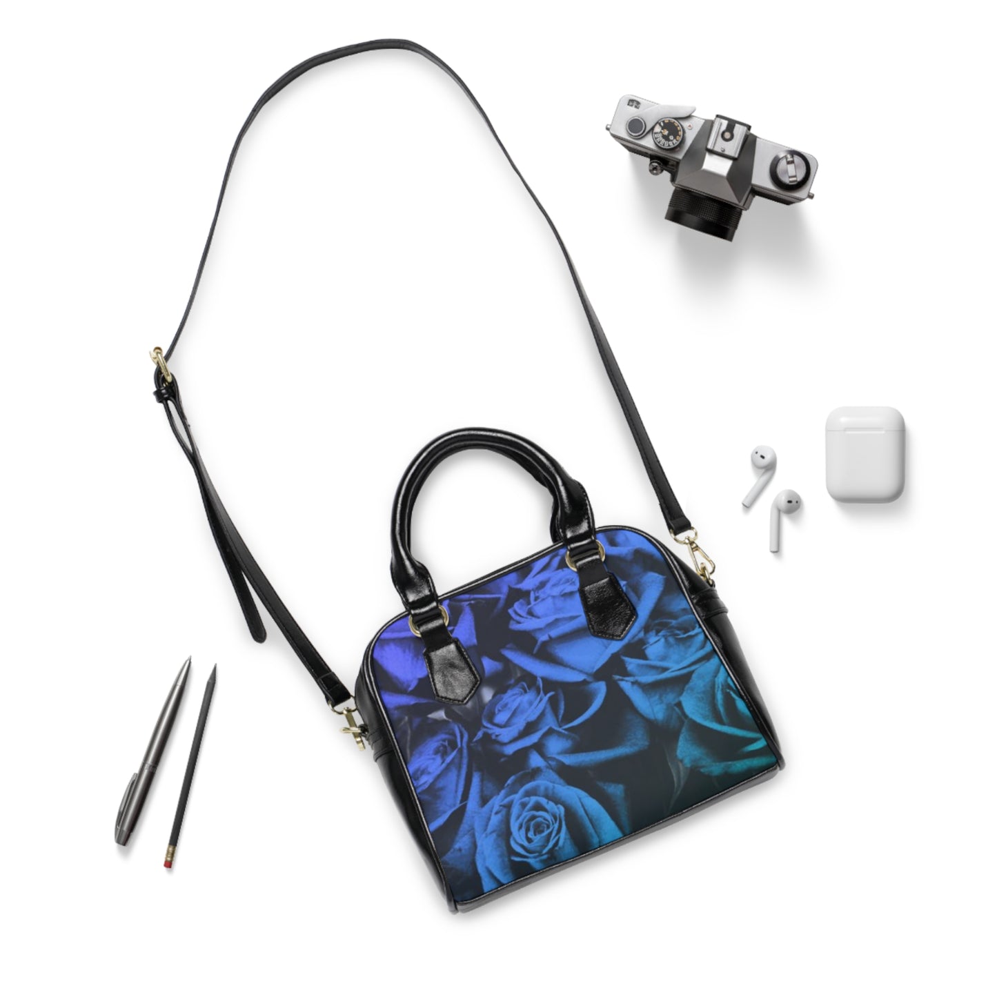 Blue Roses Shoulder Handbag