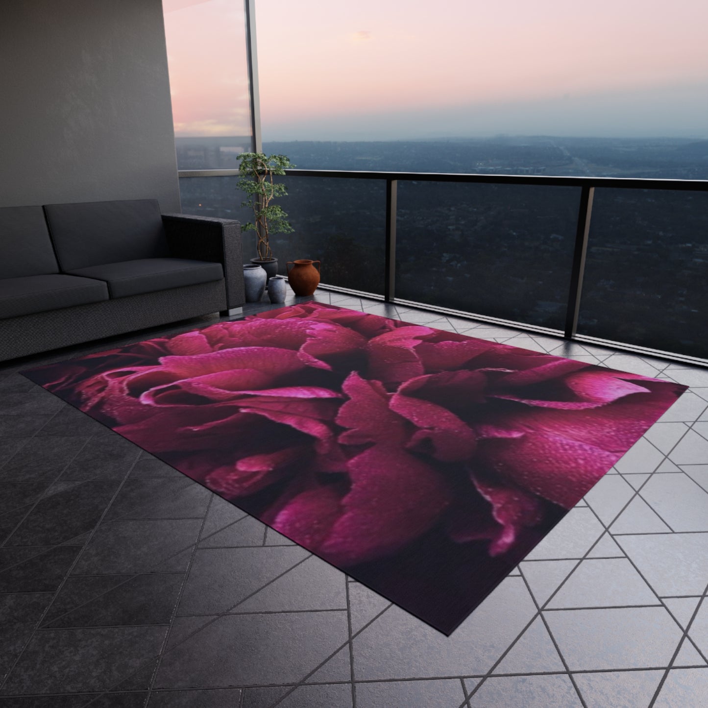 Magenta Floral Outdoor Rug