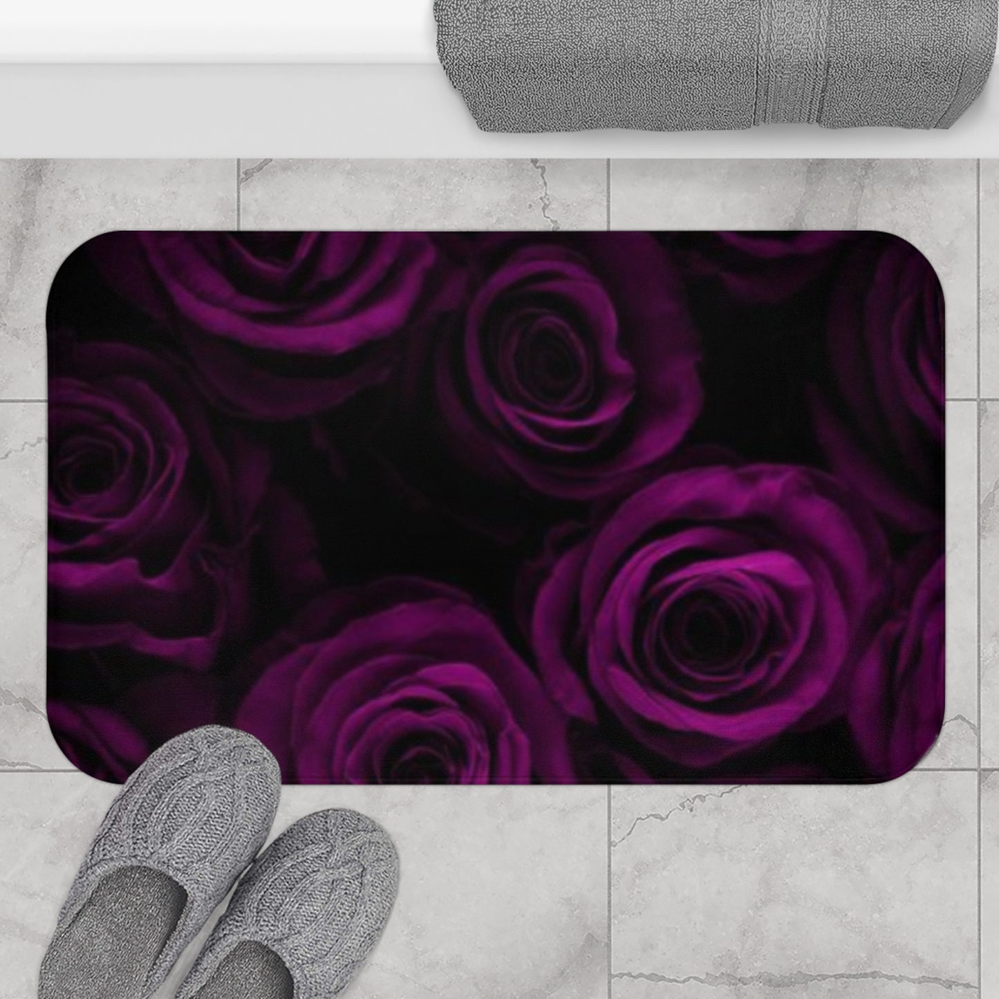 Dark Purple Roses Bath Mat