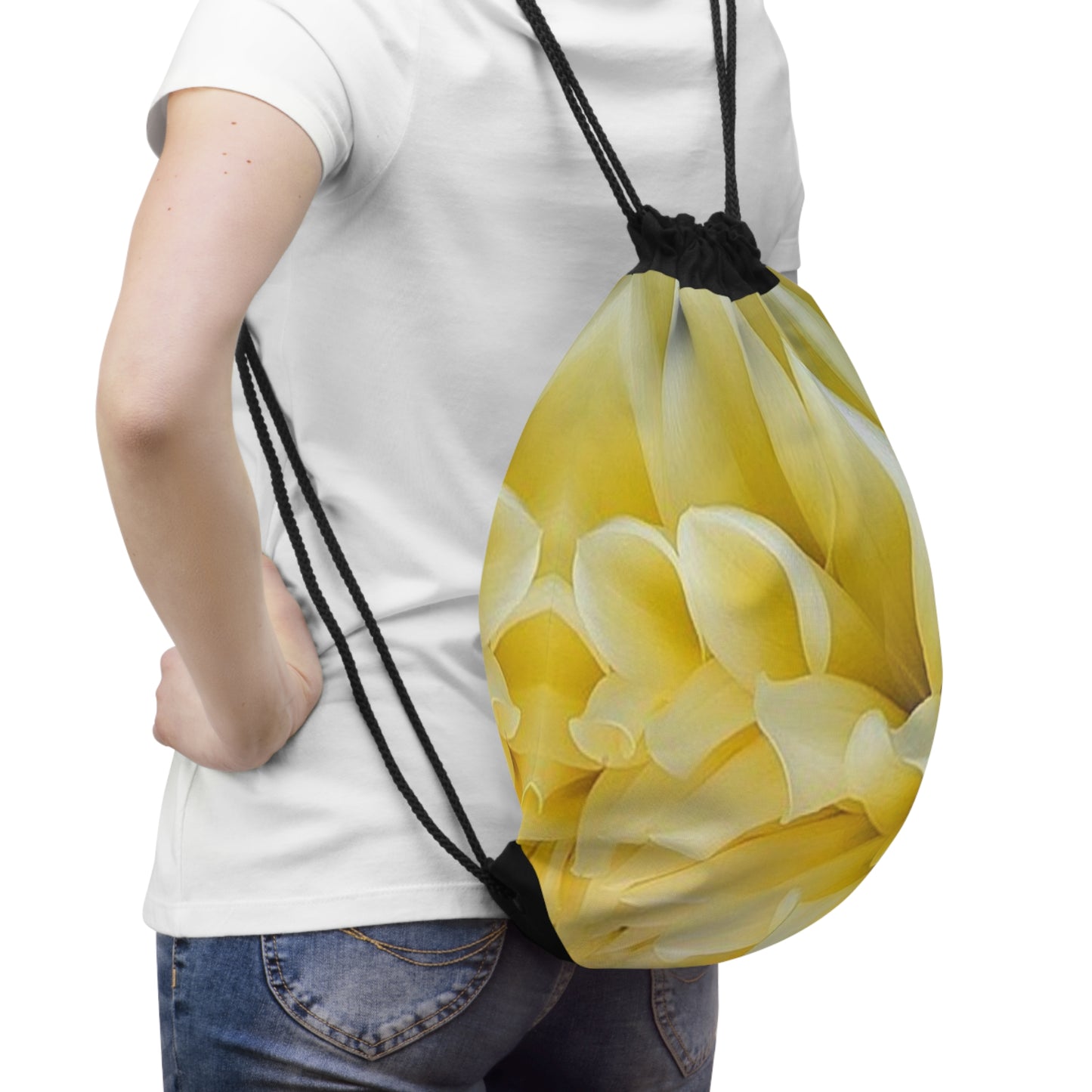 Yellow Dahlia Drawstring Bag