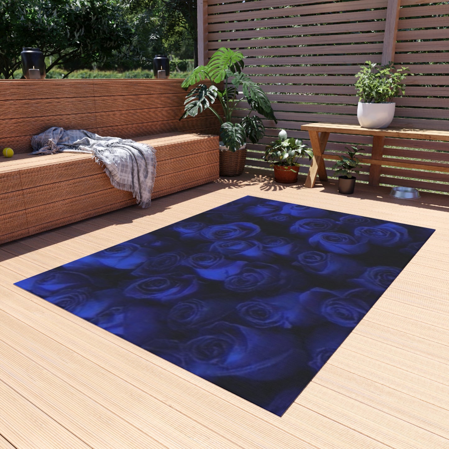 Dark Blue Roses Outdoor Rug