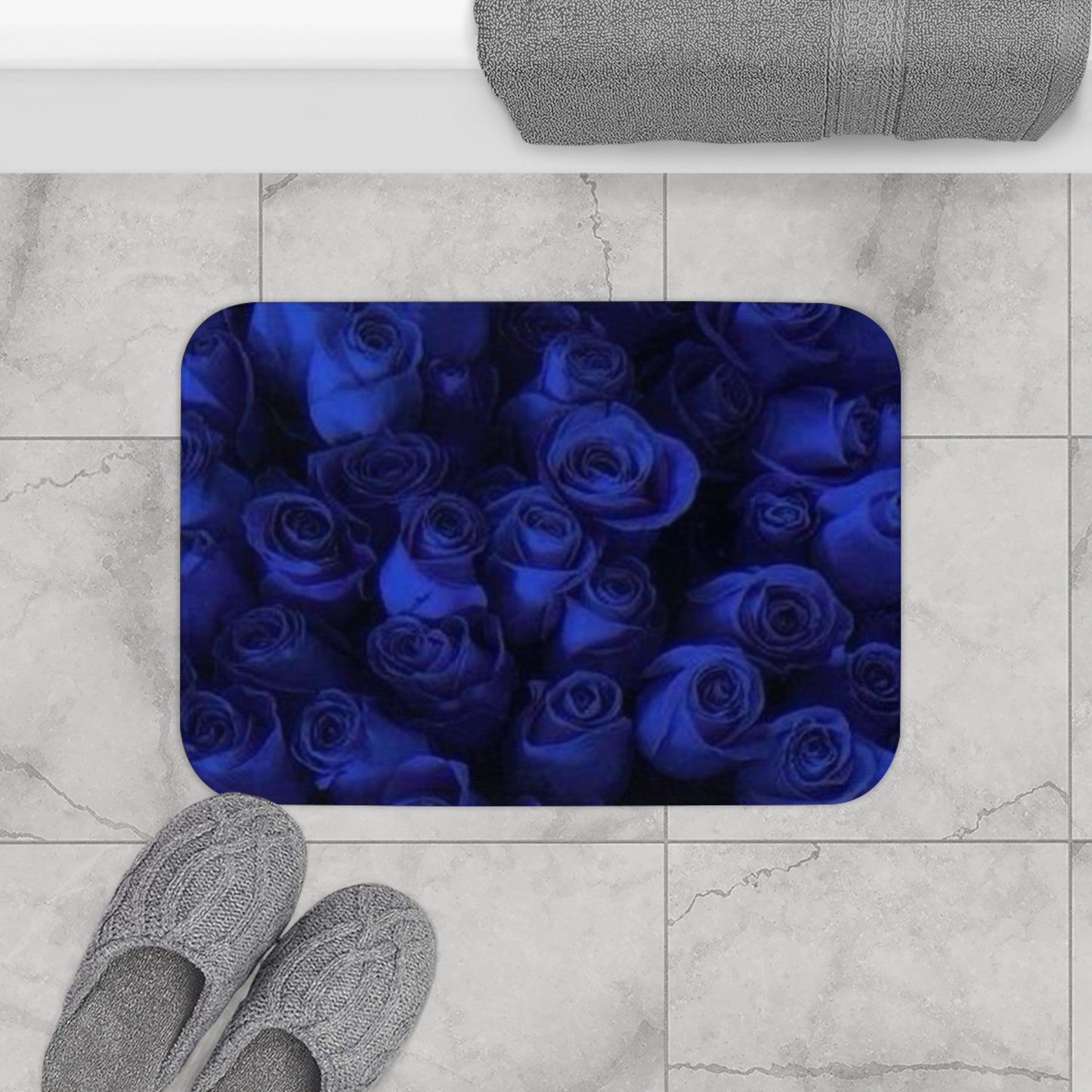 Dark Blue Roses Bath Mat