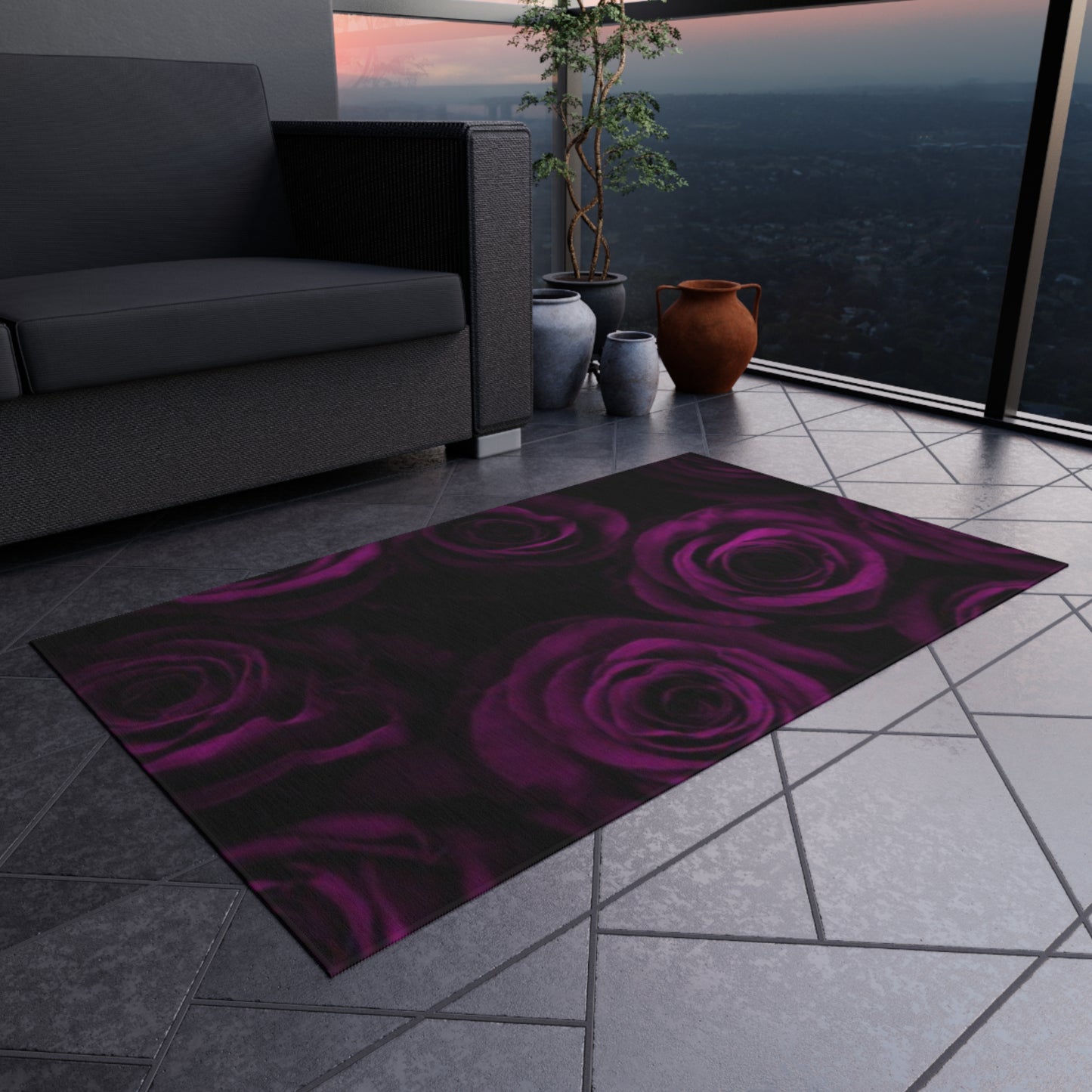 Dark Purple Roses Outdoor Rug