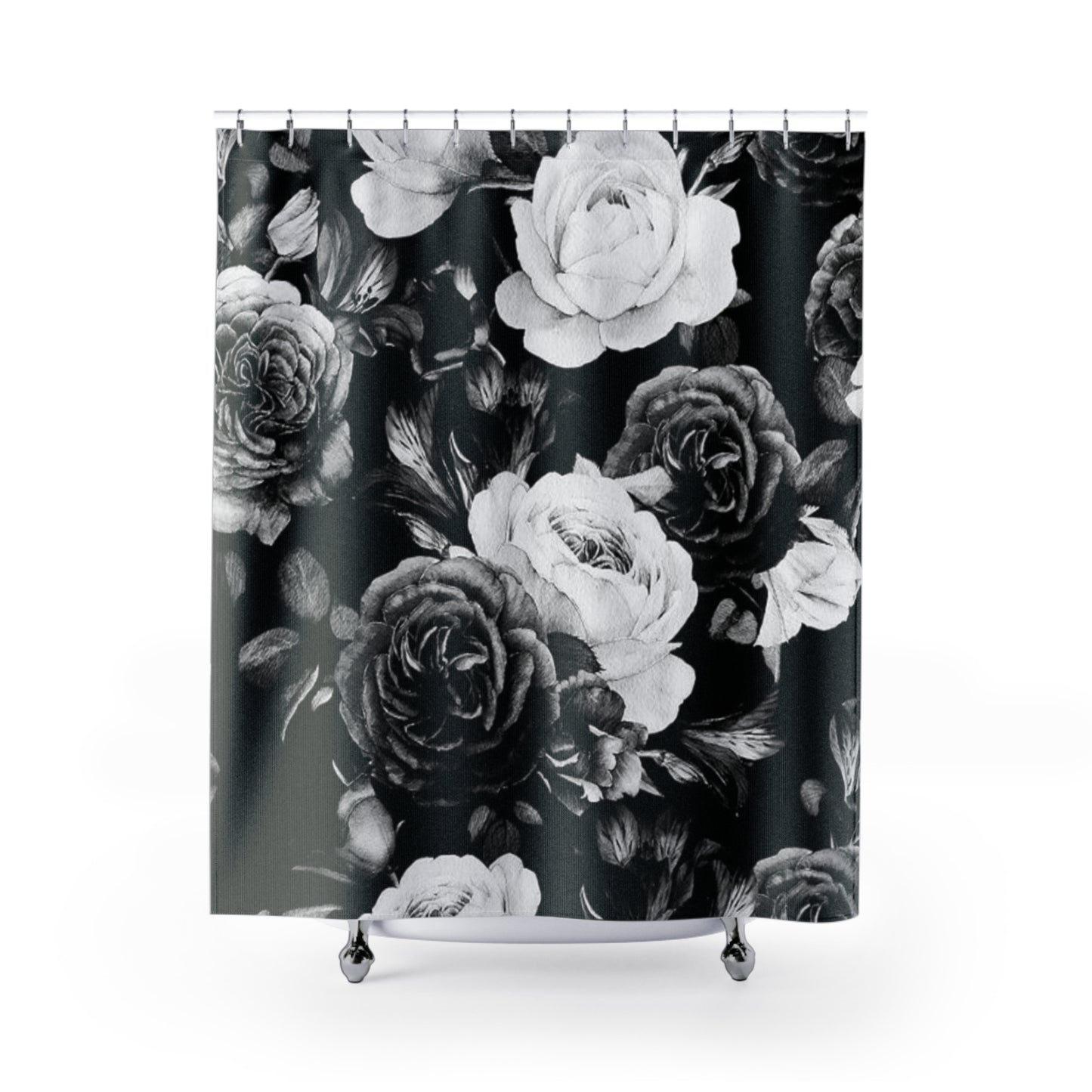 Black and White Floral Shower Curtain