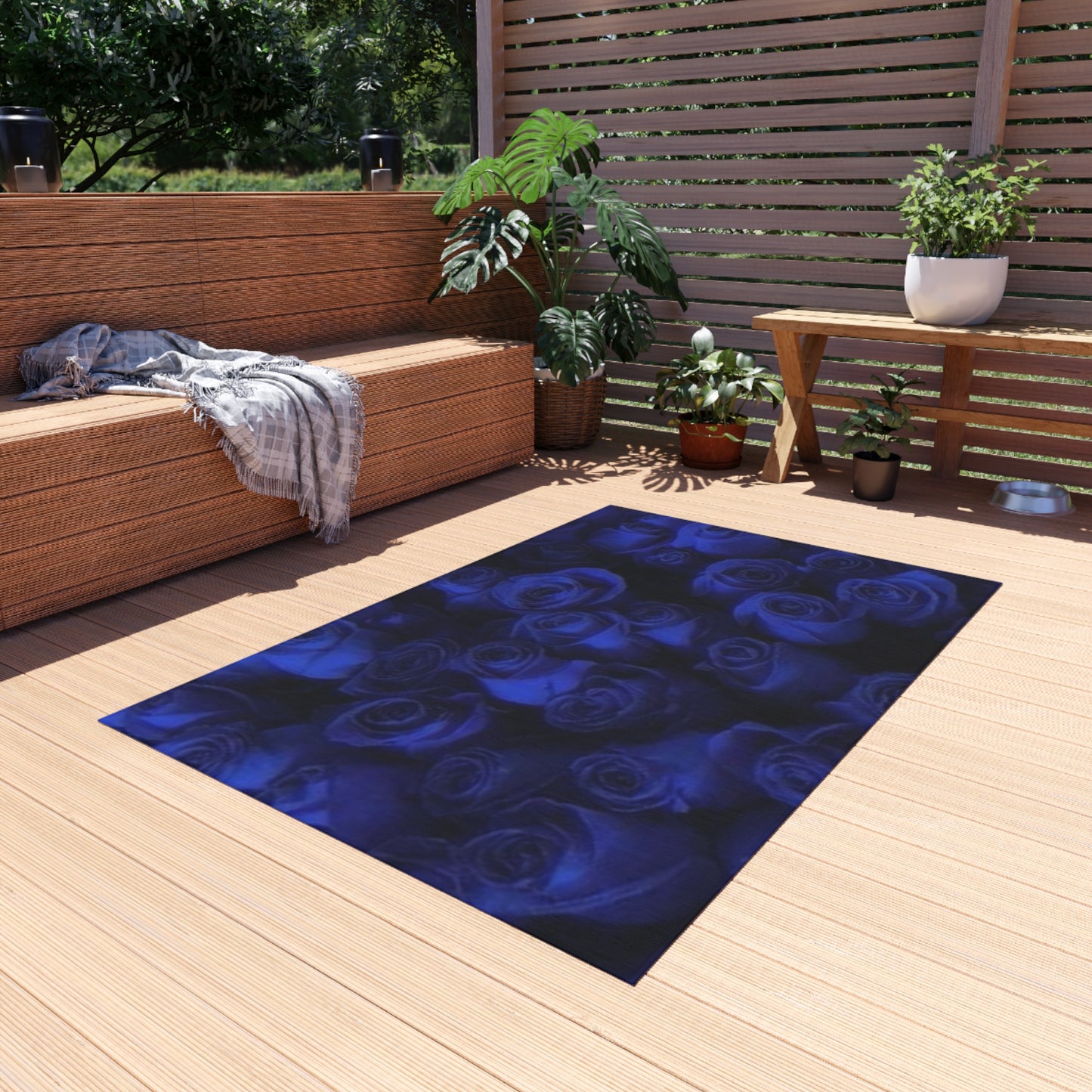 Dark Blue Roses Outdoor Rug