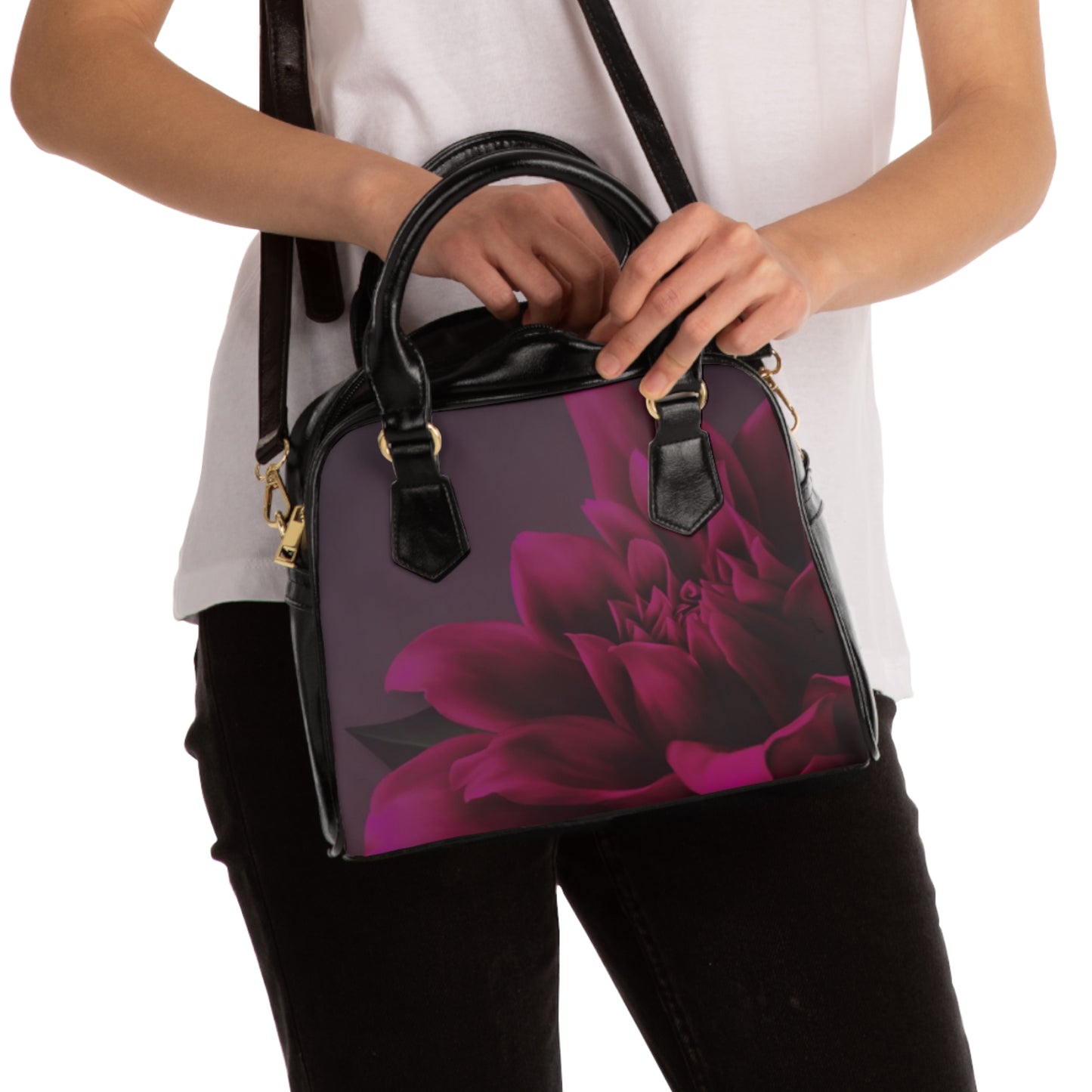 Magenta Dahlia Shoulder Handbag