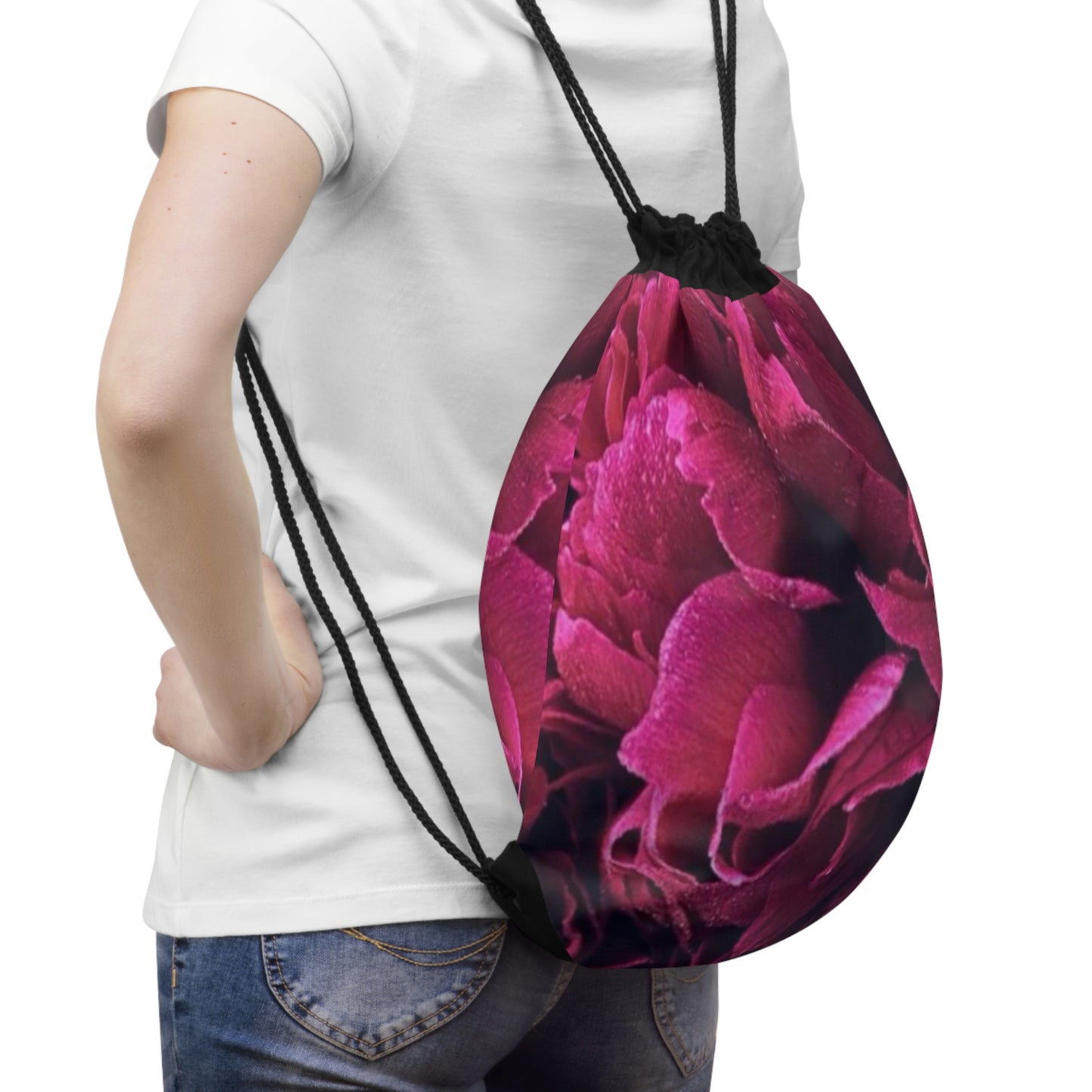 Magenta Floral Drawstring Bag