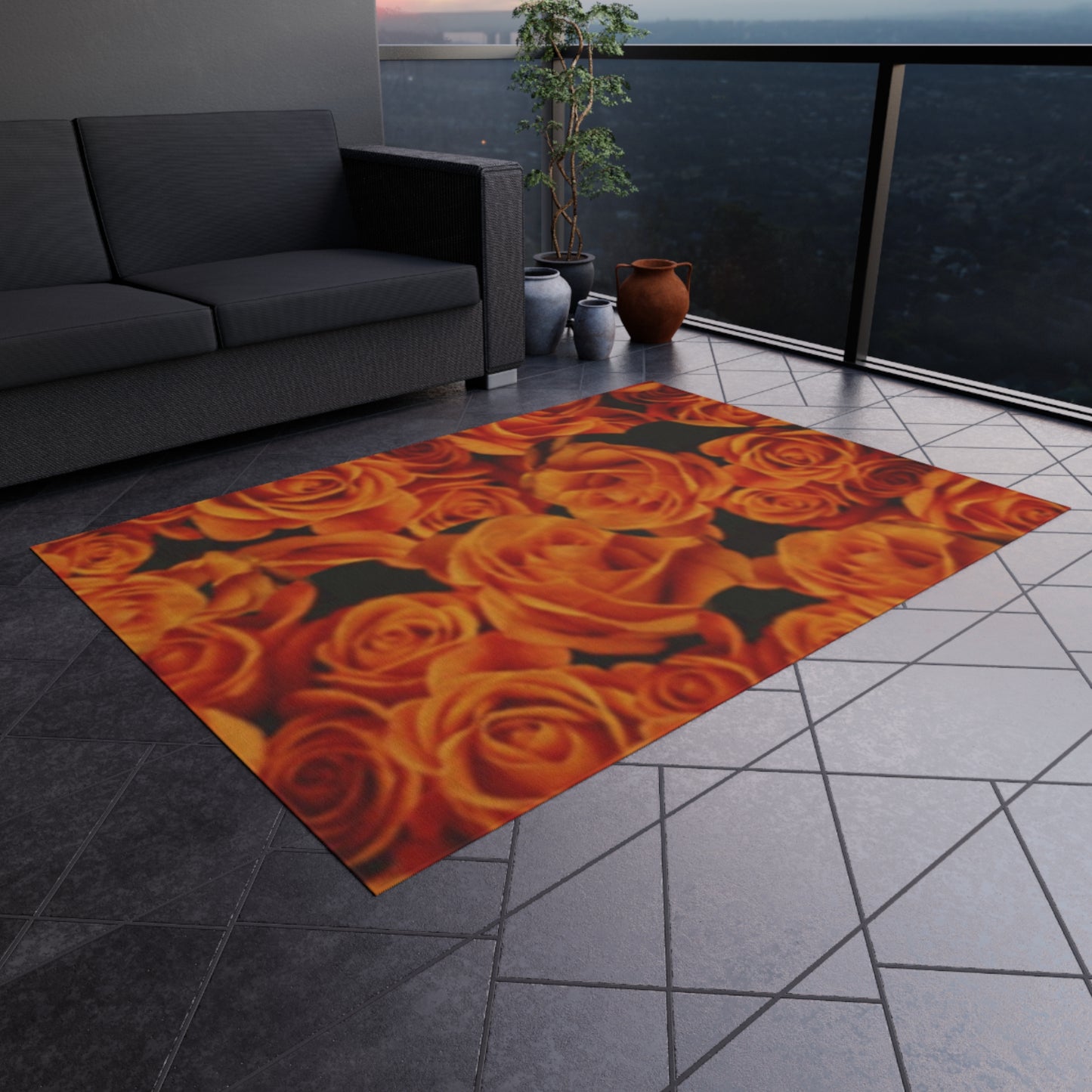 Orange Roses Outdoor Rug