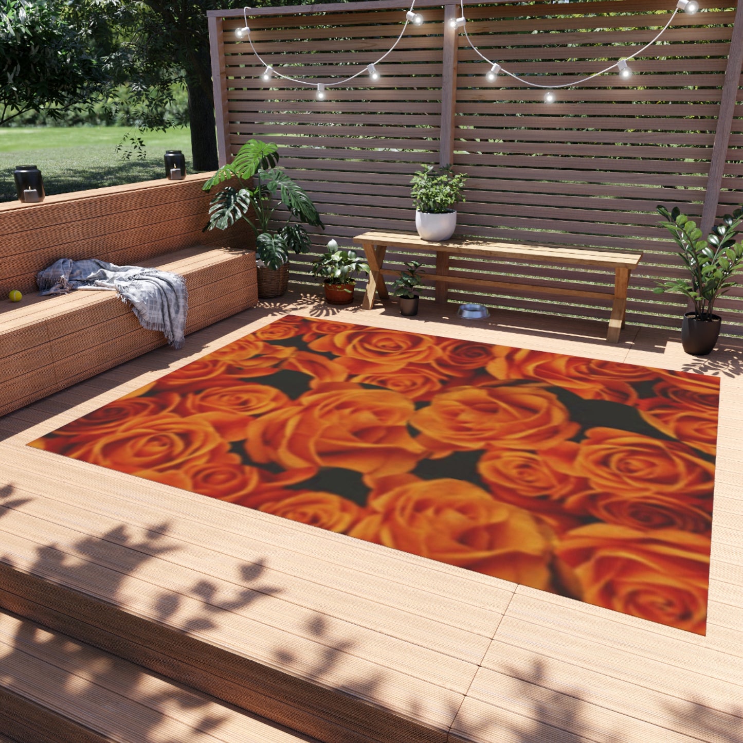 Orange Roses Outdoor Rug