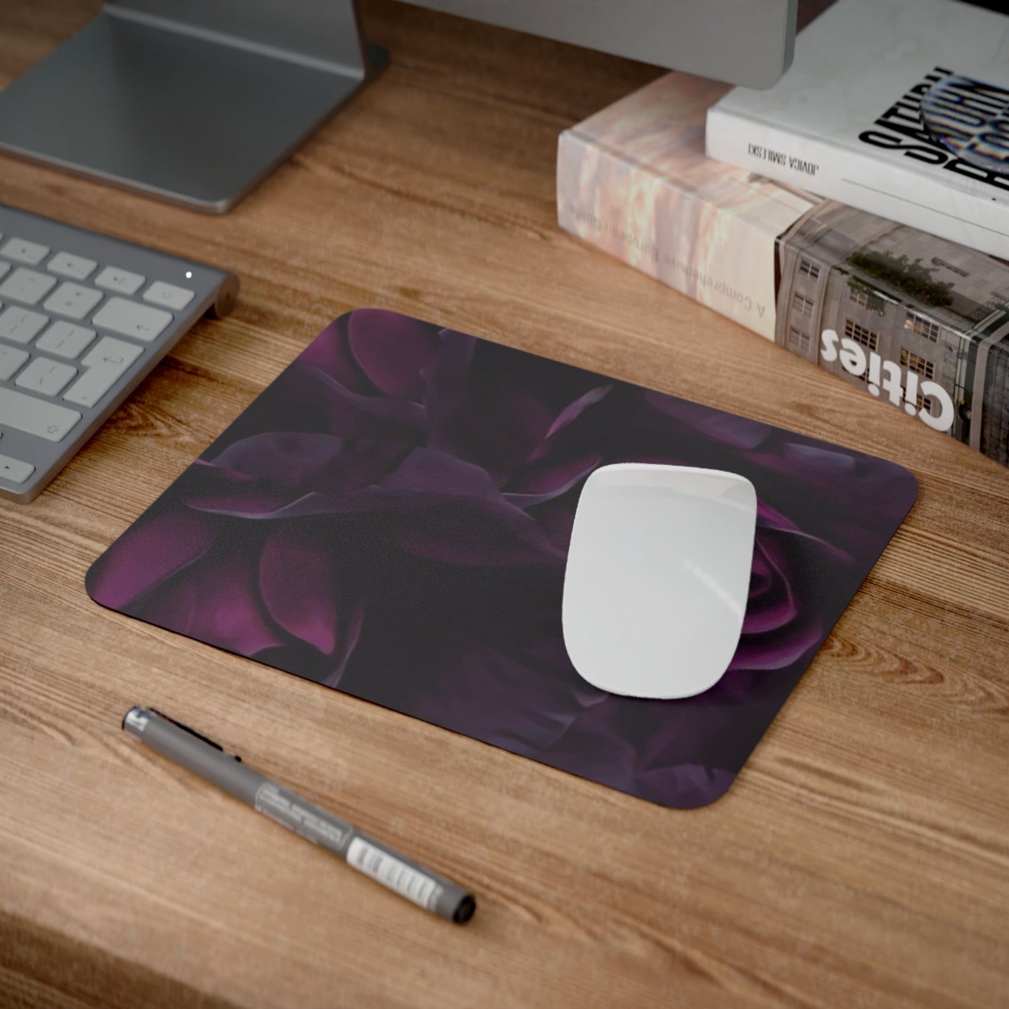 Dark Purple Floral Desk Mouse Pad