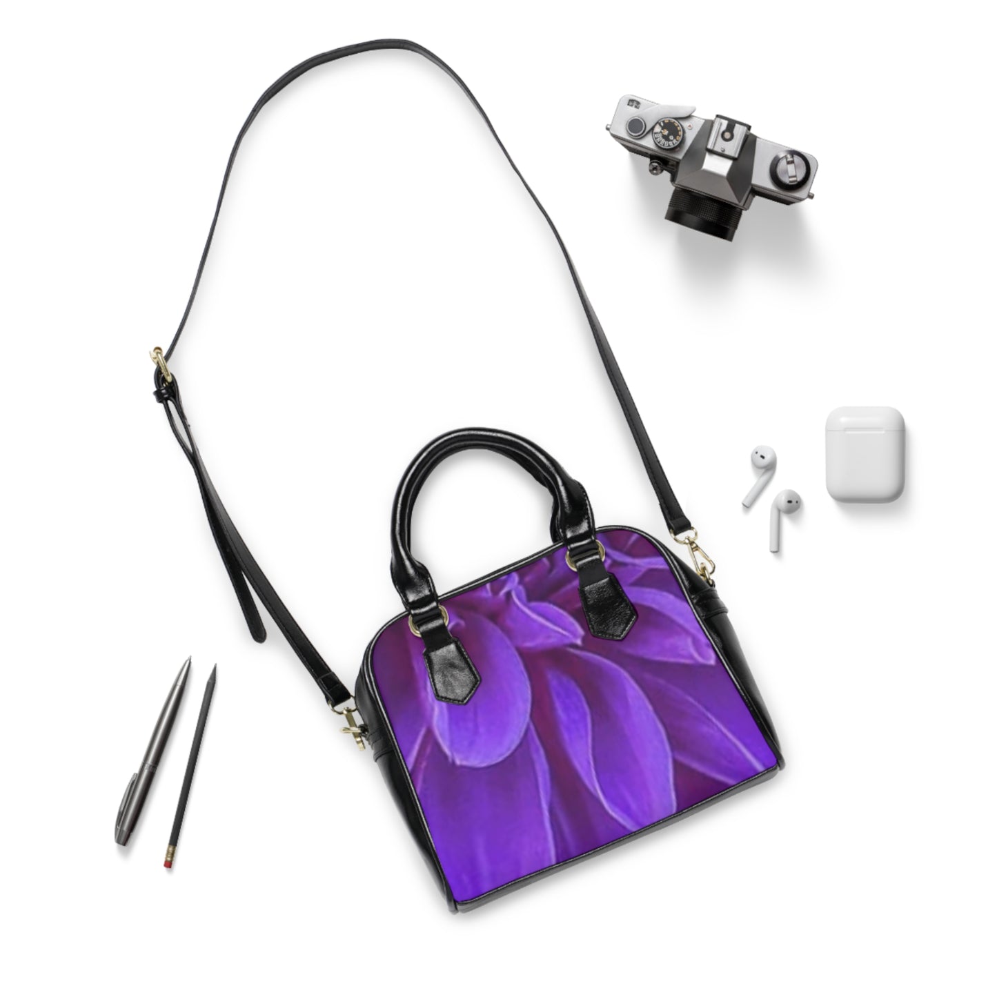 Purple Dahlia Shoulder Handbag