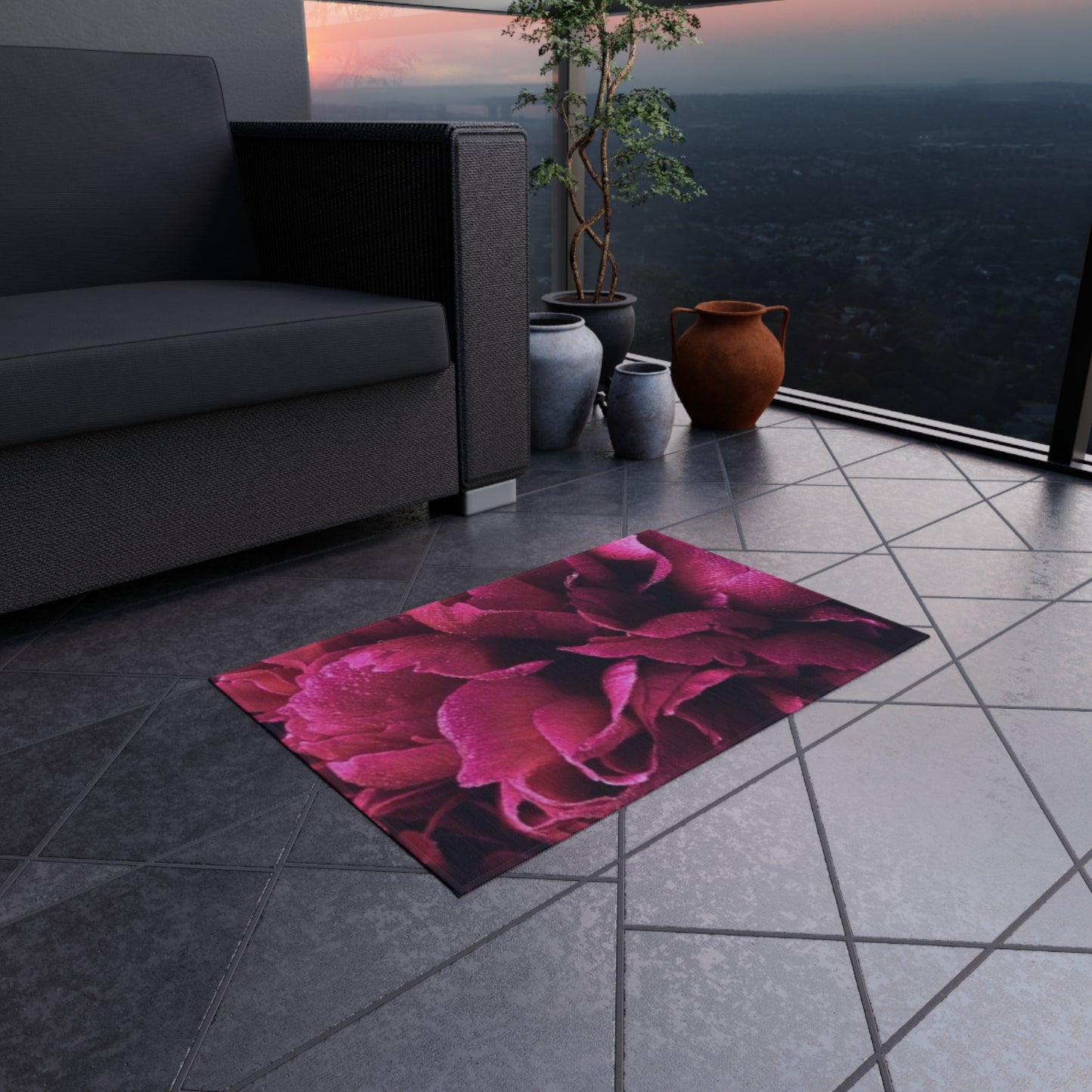 Magenta Floral Outdoor Rug