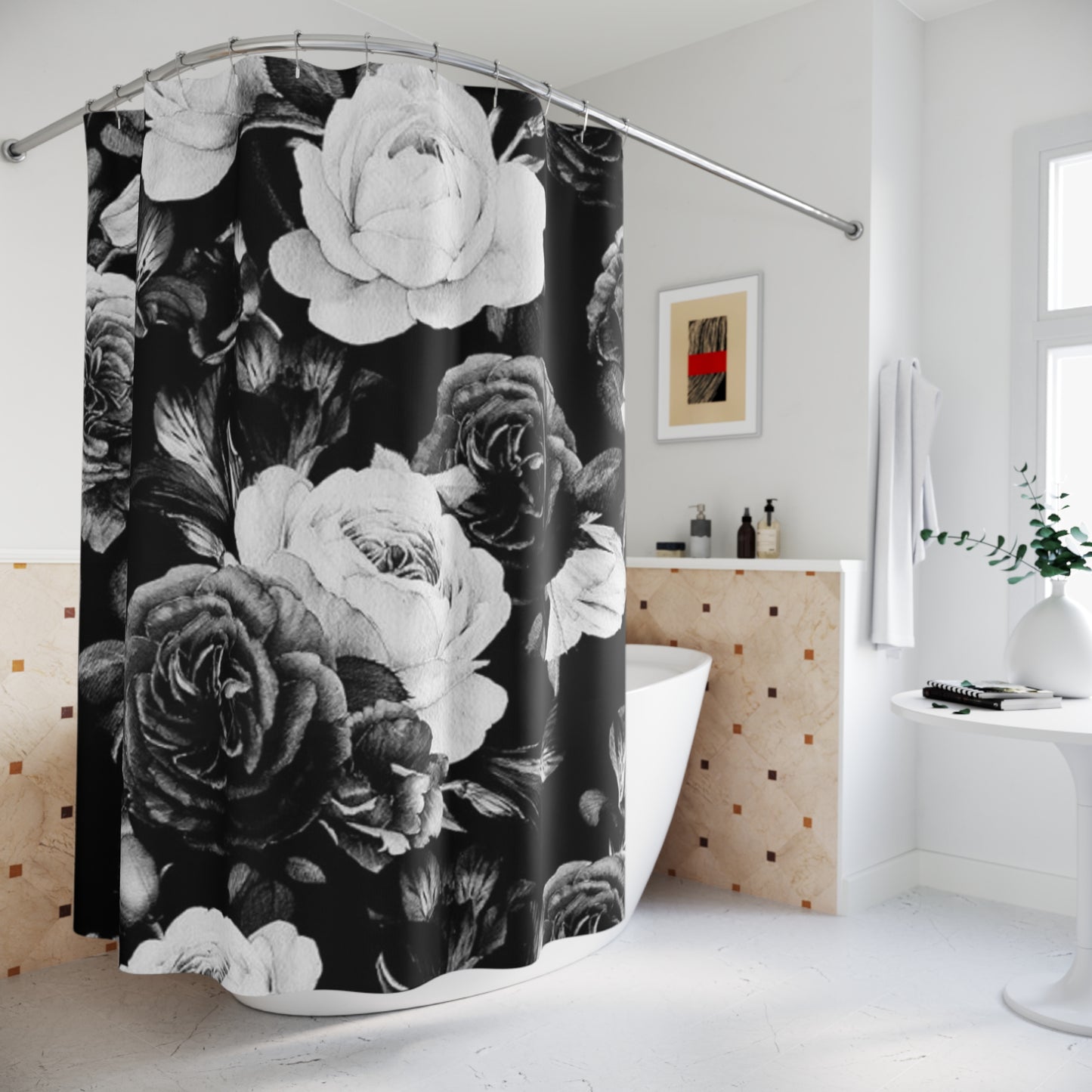 Black and White Floral Shower Curtain