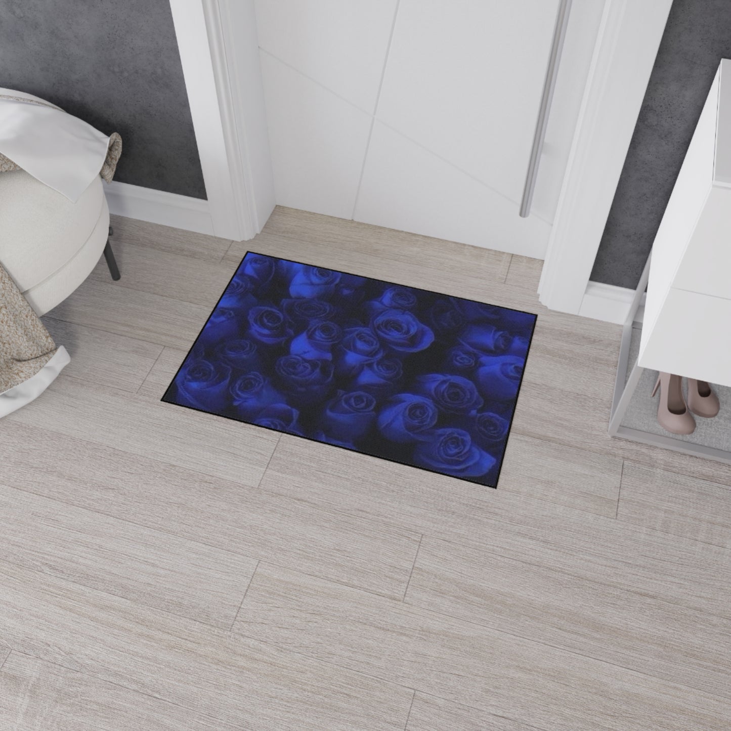 Dark Blue Roses Heavy Duty Floor Mat