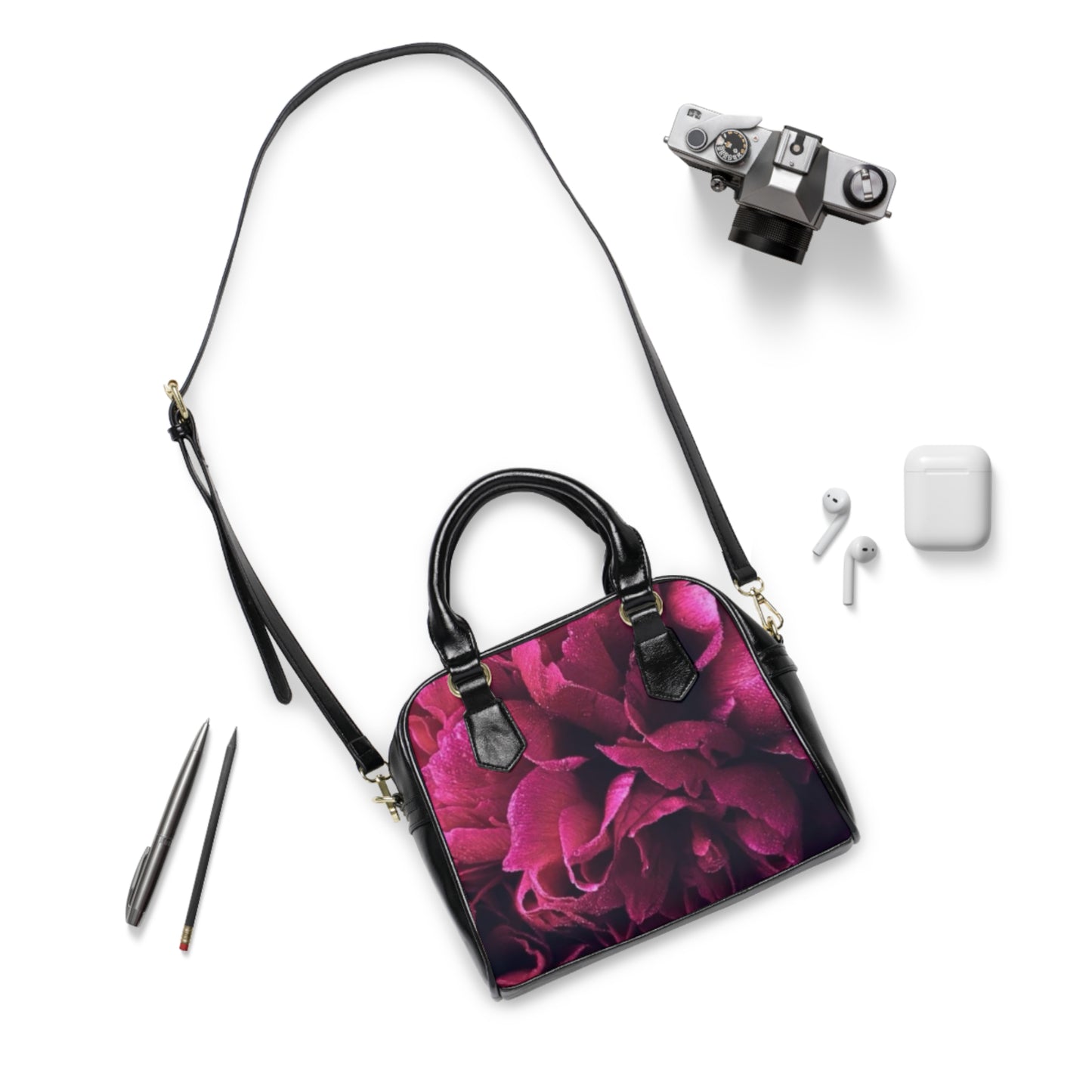 Magenta Floral Shoulder Handbag