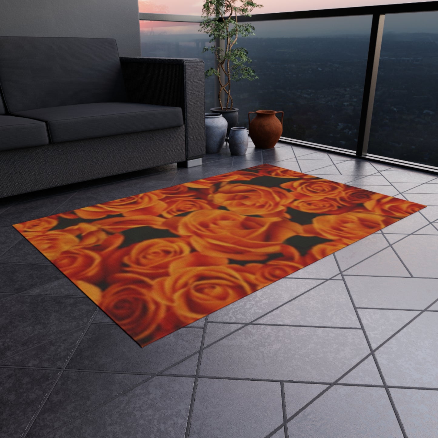 Orange Roses Outdoor Rug