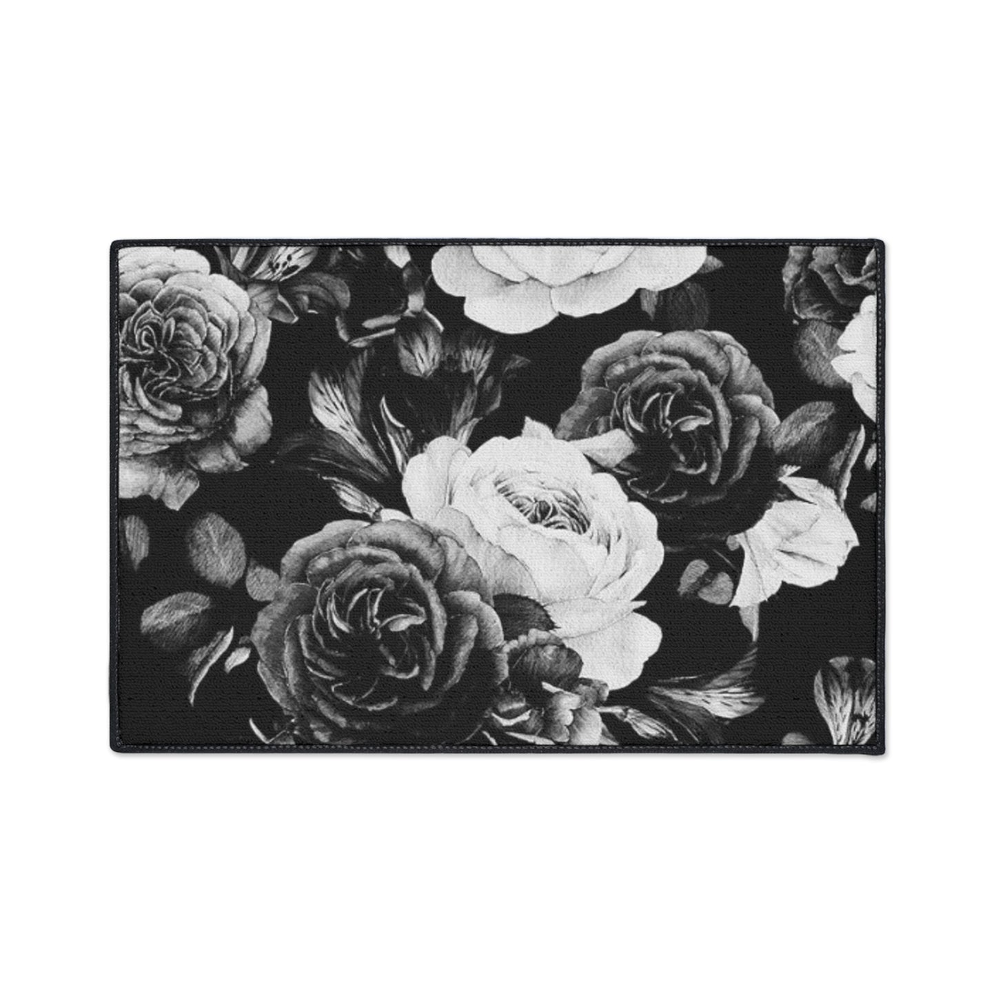 Black and White Floral Heavy Duty Floor Mat