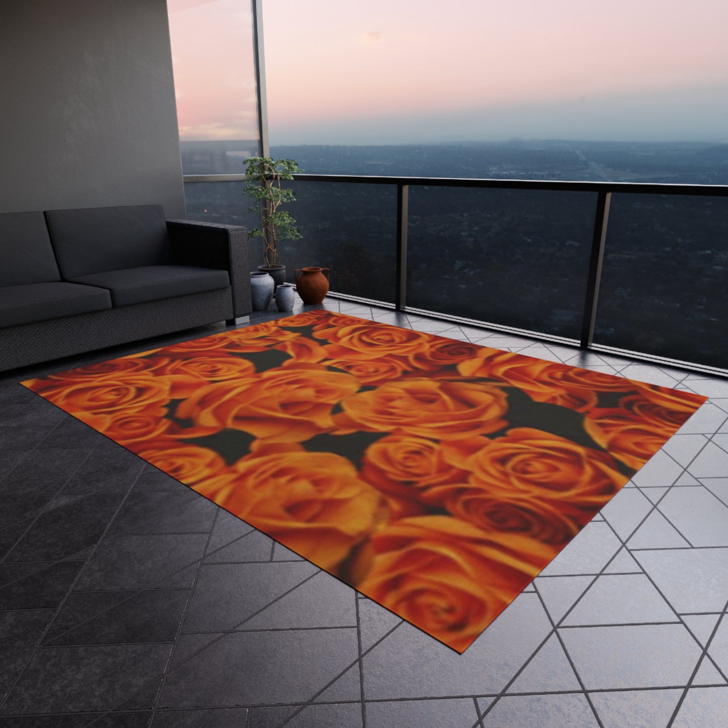 Orange Roses Outdoor Rug