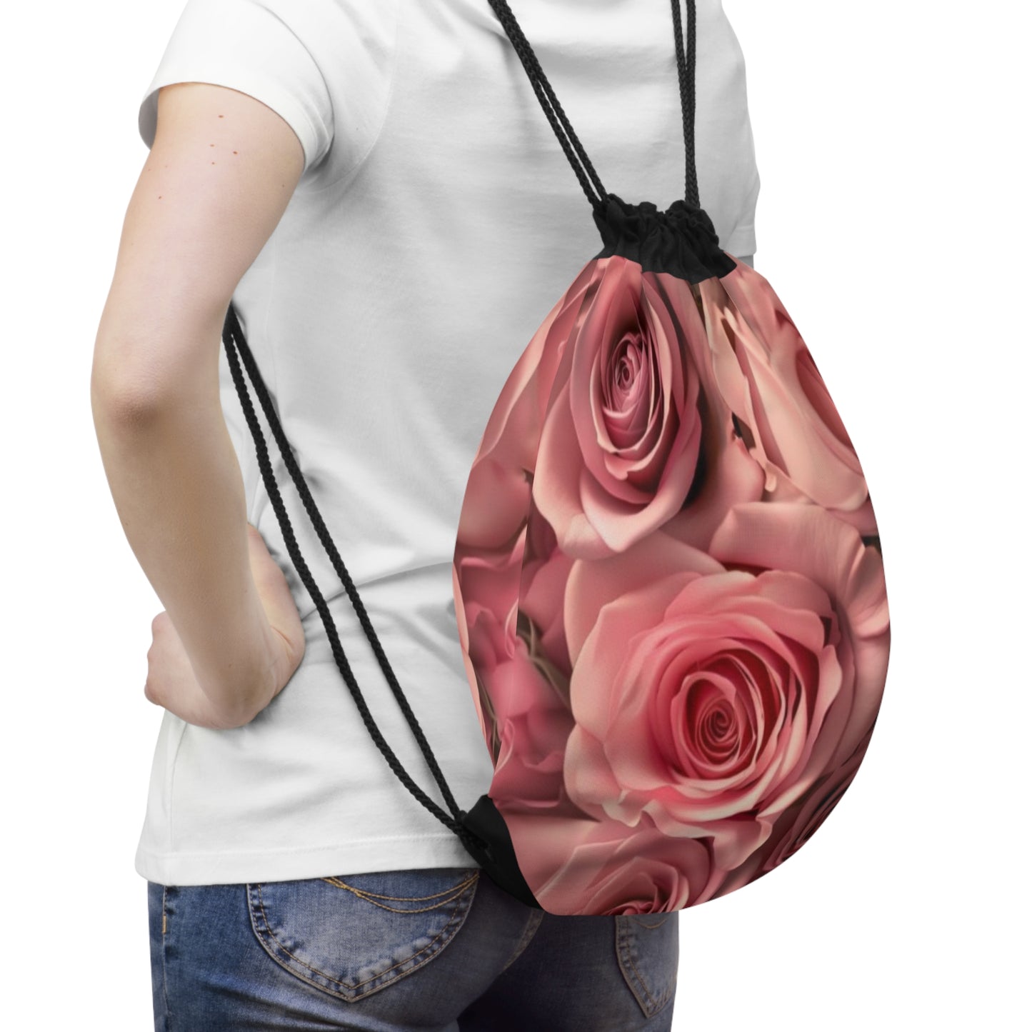 Pink Roses Drawstring Bag