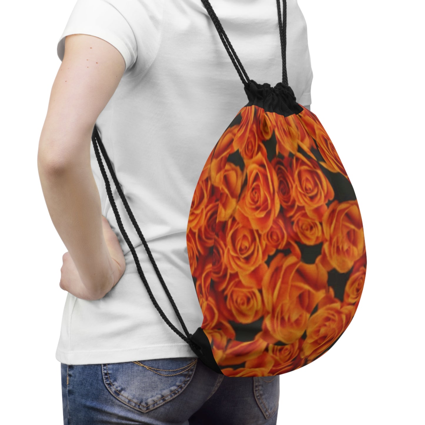 Orange Roses Drawstring Bag