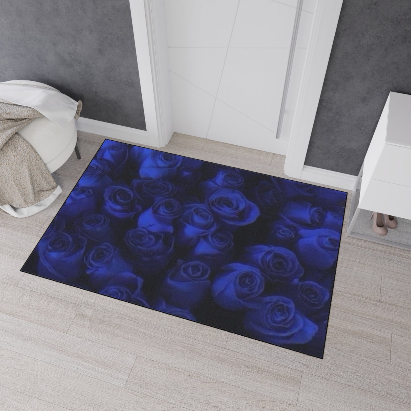 Dark Blue Roses Heavy Duty Floor Mat