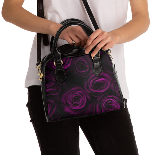 Dark Purple Roses Shoulder Handbag