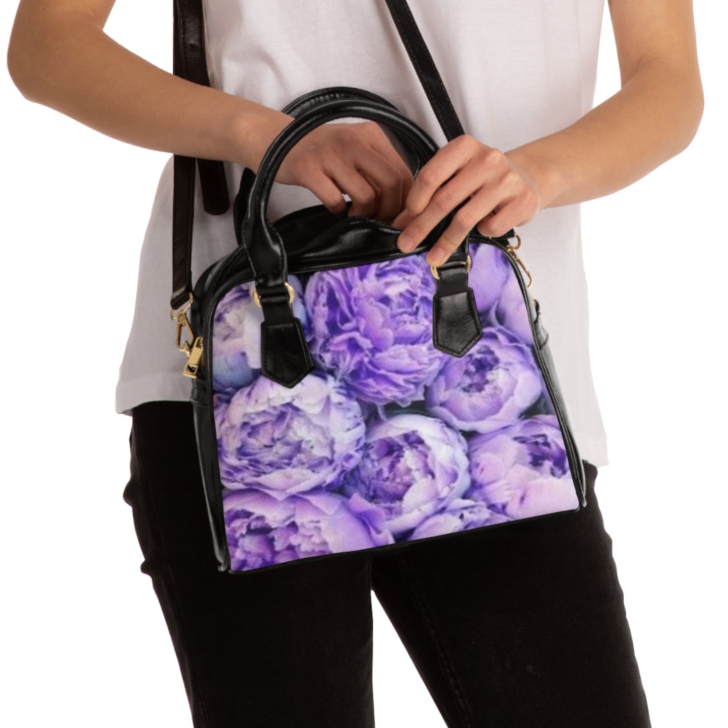 Purple Peony Shoulder Handbag