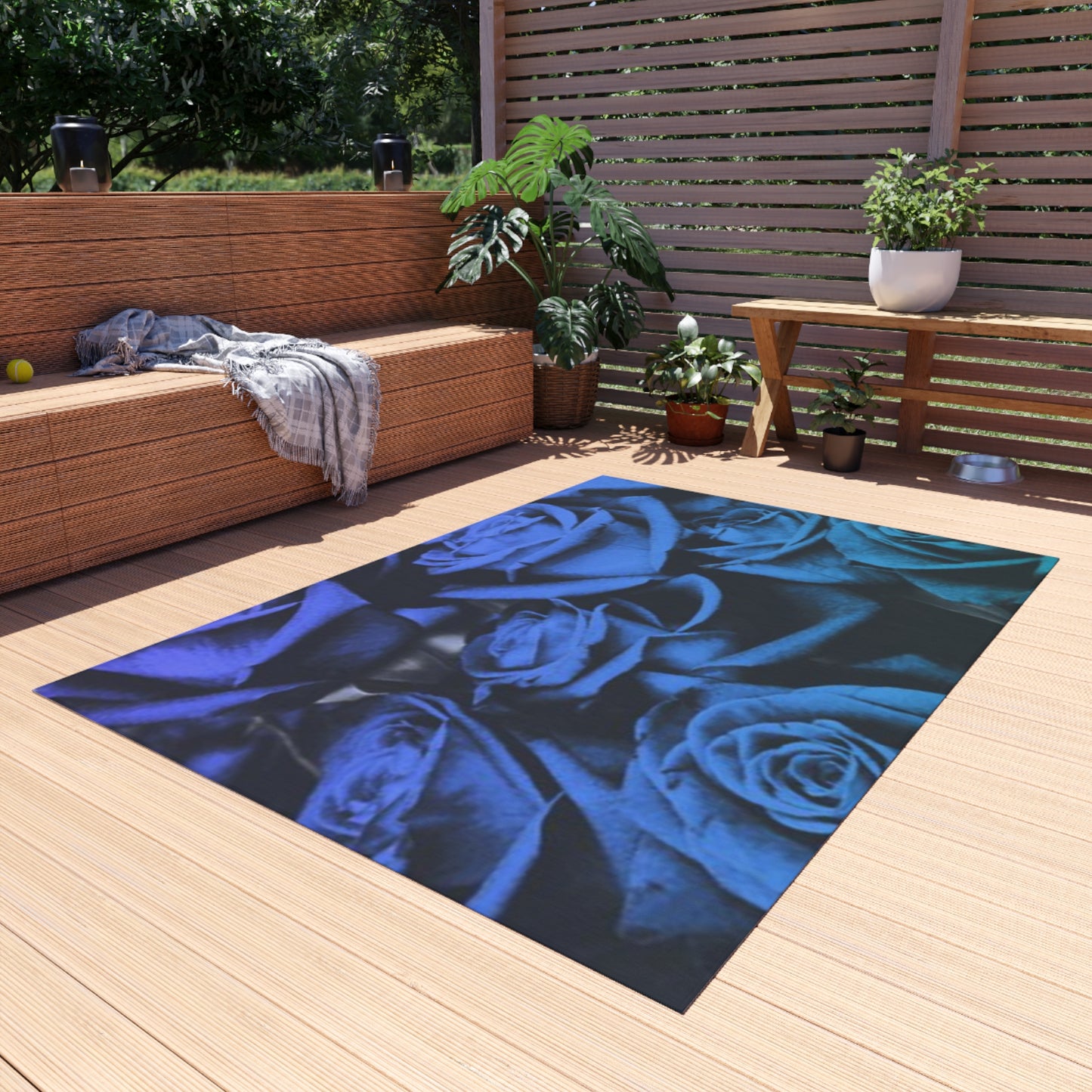 Blue Roses Outdoor Rug