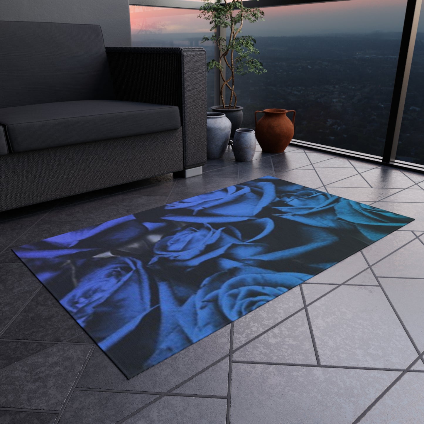 Blue Roses Outdoor Rug