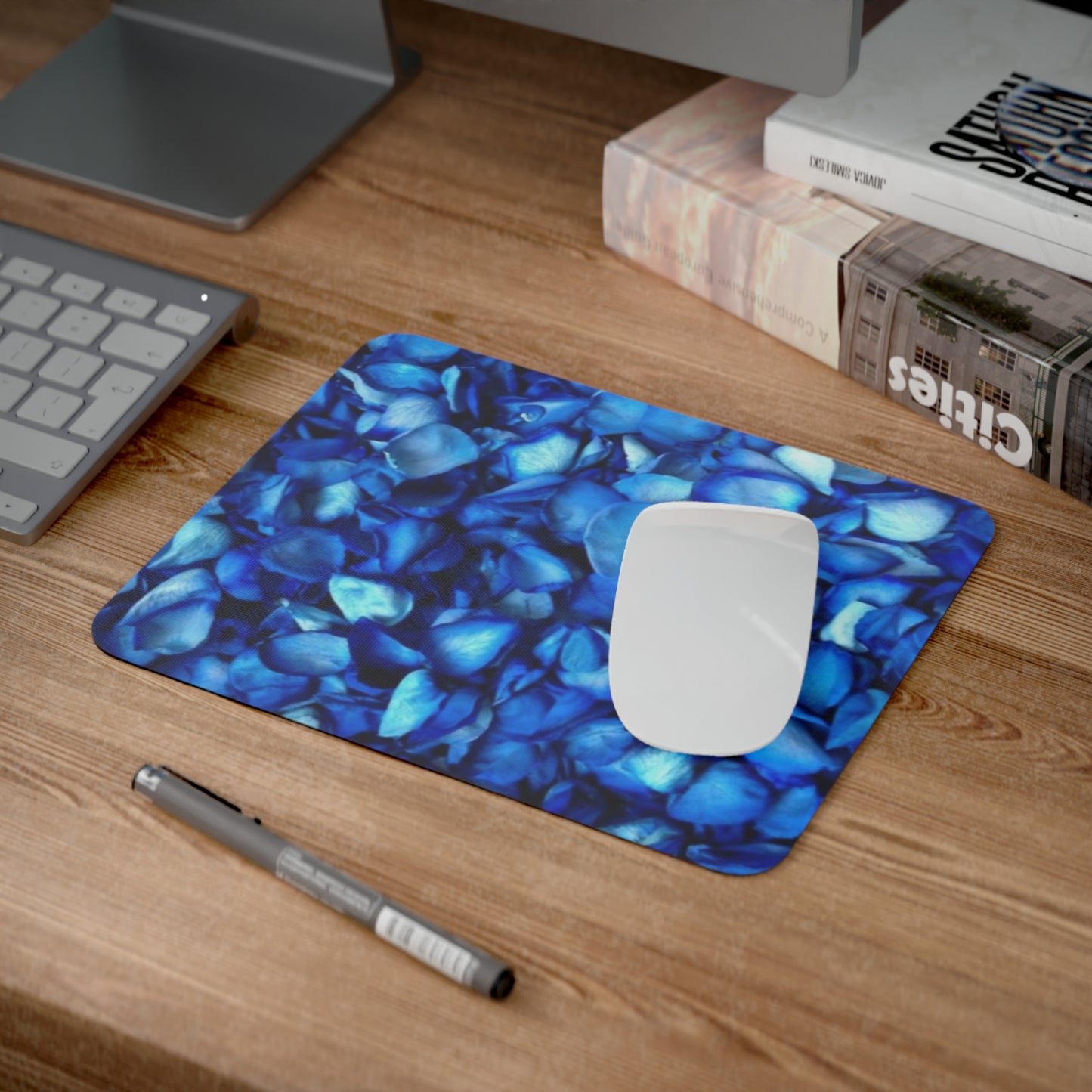 Blue Petals Desk Mouse Pad