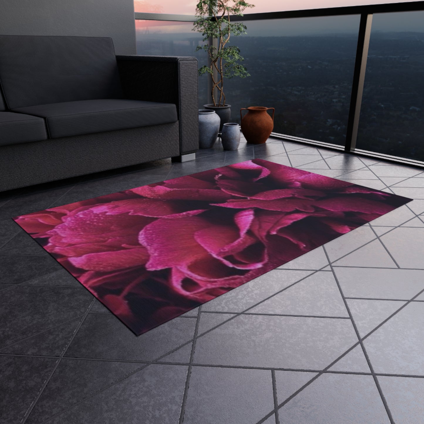 Magenta Floral Outdoor Rug