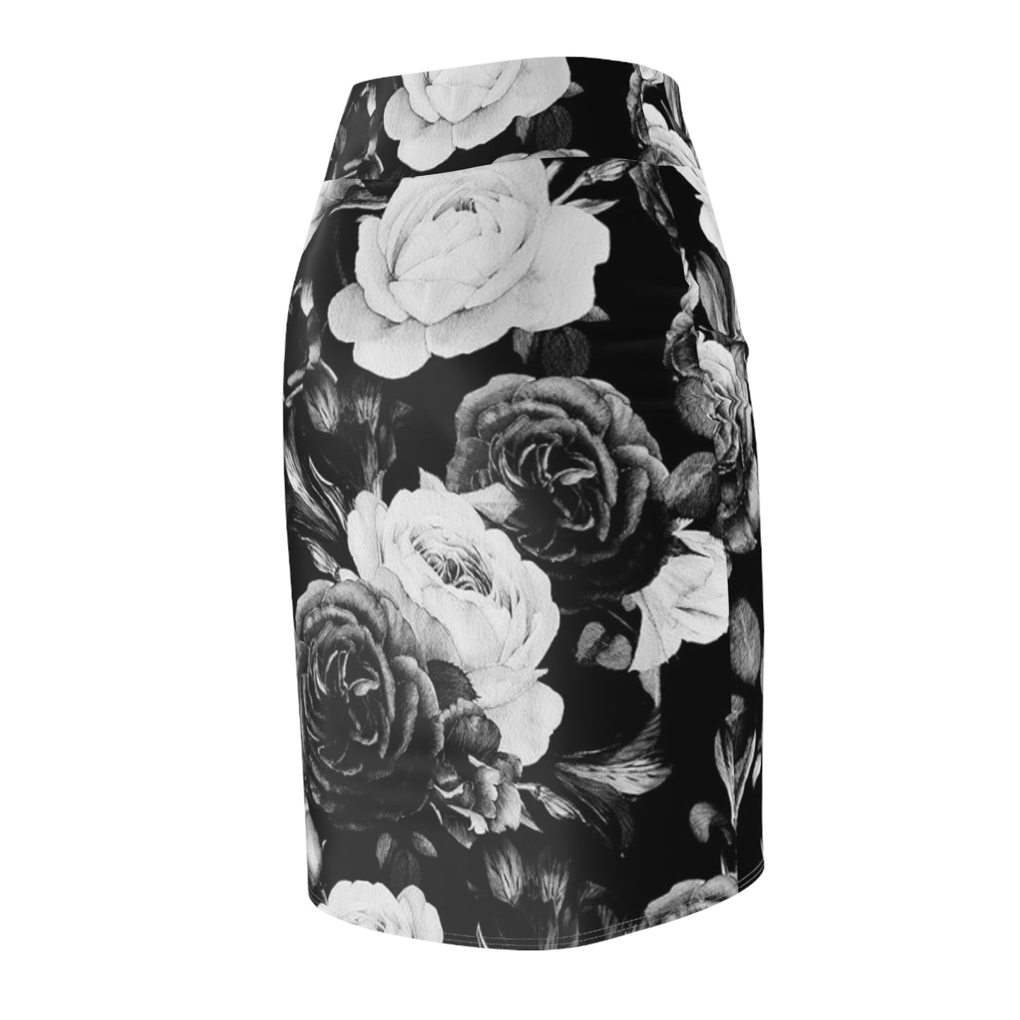 Black and White Floral Pencil Skirt