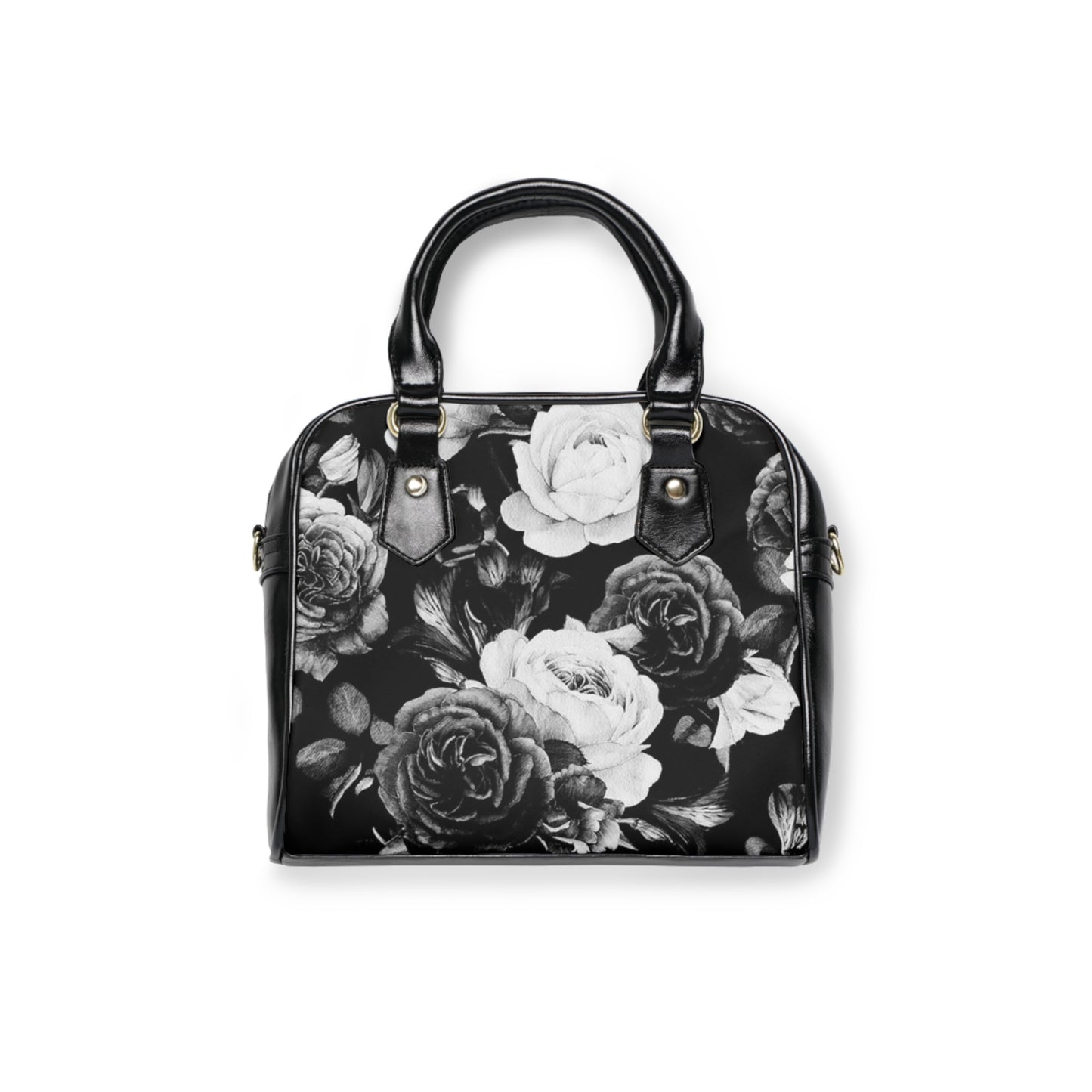 Black and White Floral Shoulder Handbag