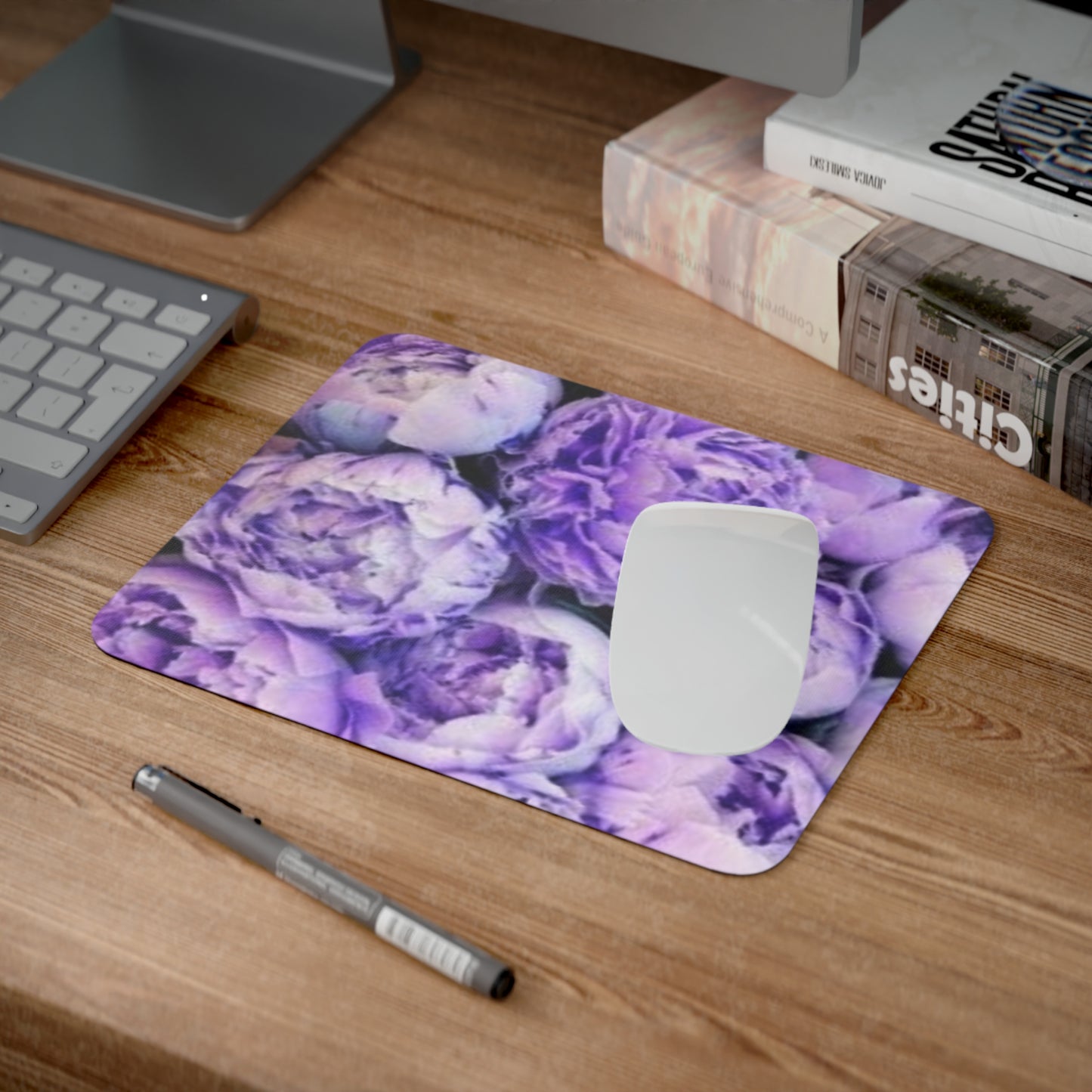 Purple Peony Desk Mouse Pad