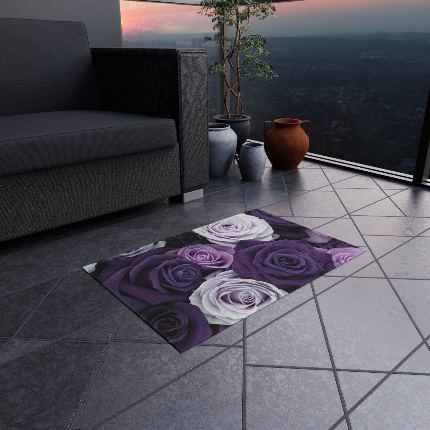 Purple Roses Outdoor Rug