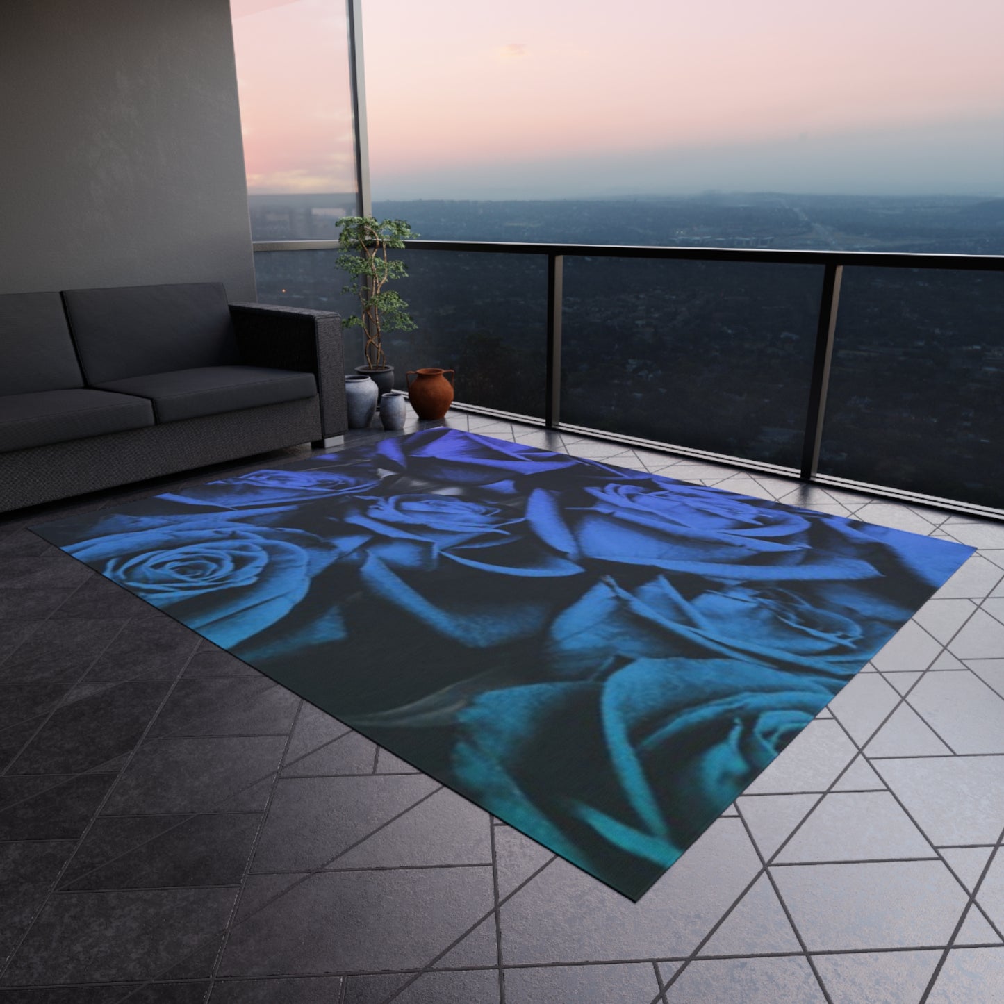 Blue Roses Outdoor Rug