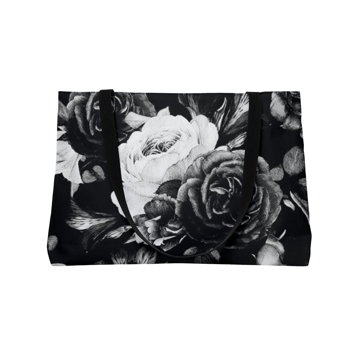 Black and White Floral Rectangle Tote Bag