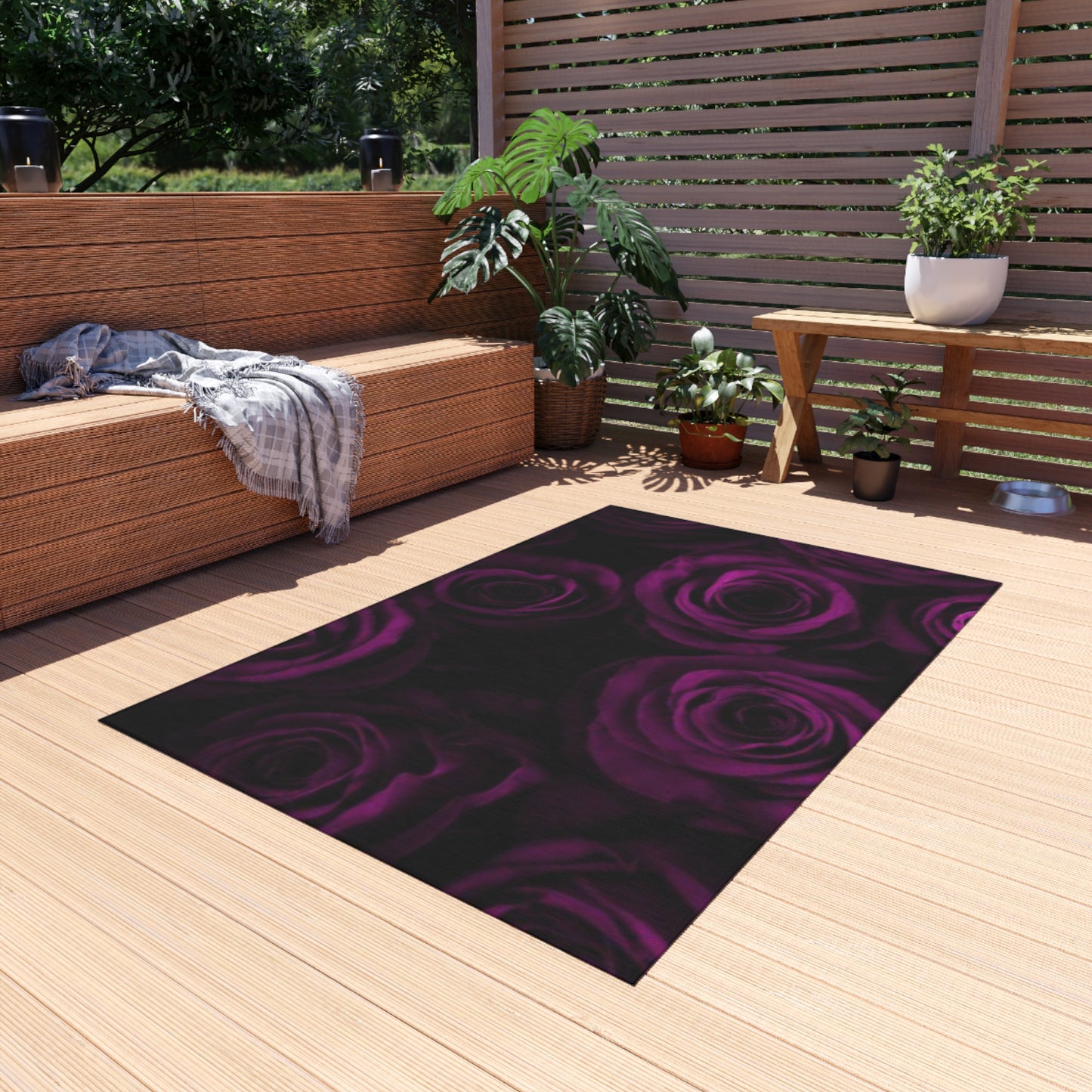 Dark Purple Roses Outdoor Rug