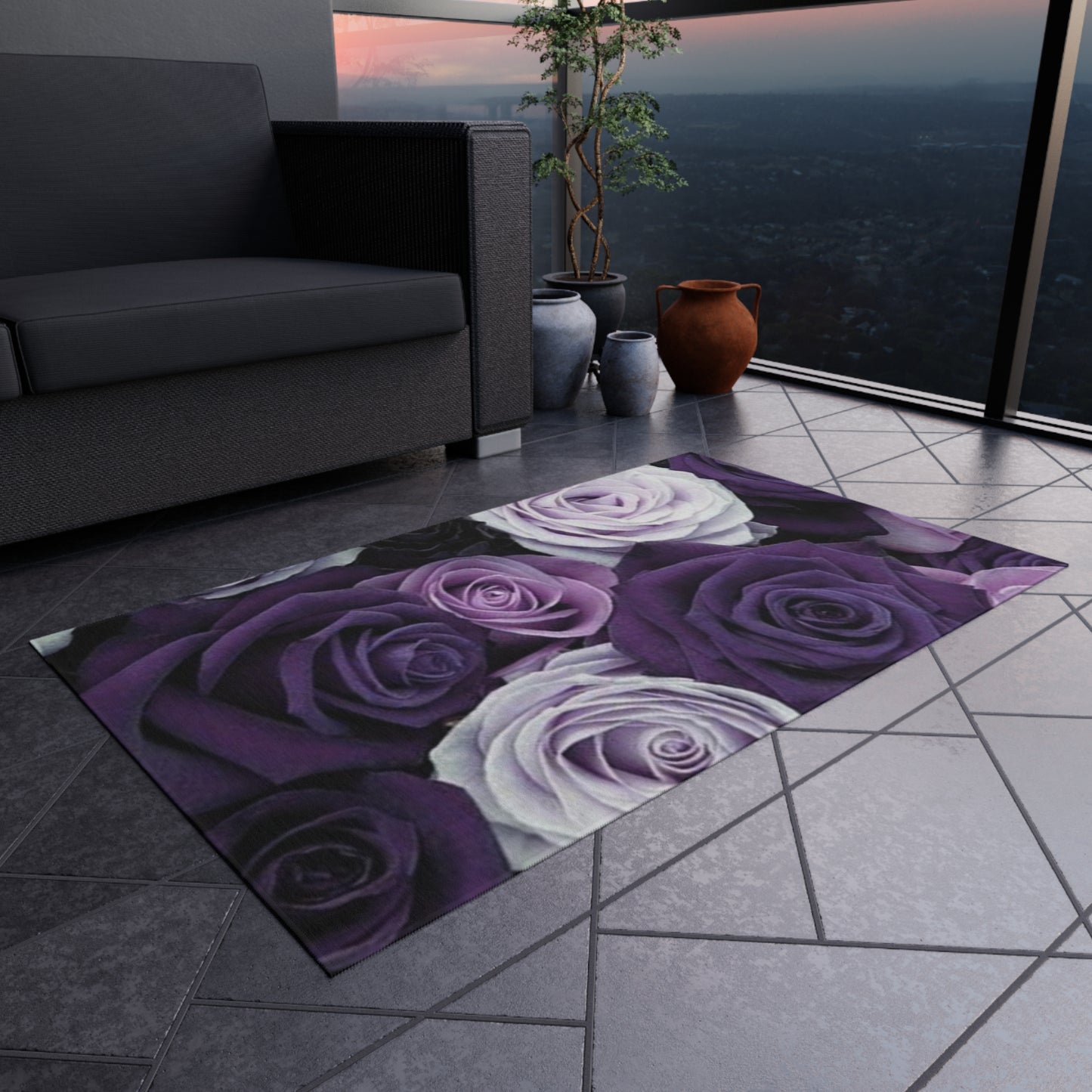 Purple Roses Outdoor Rug