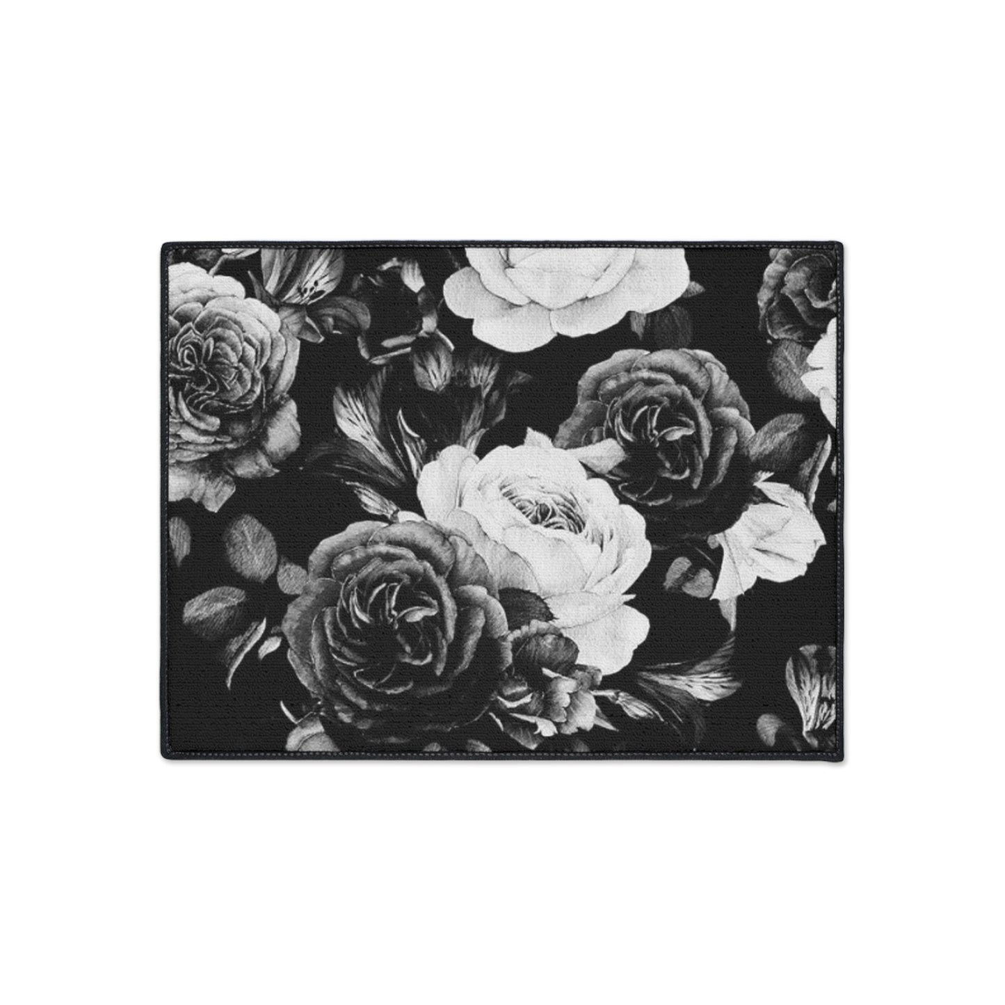 Black and White Floral Heavy Duty Floor Mat