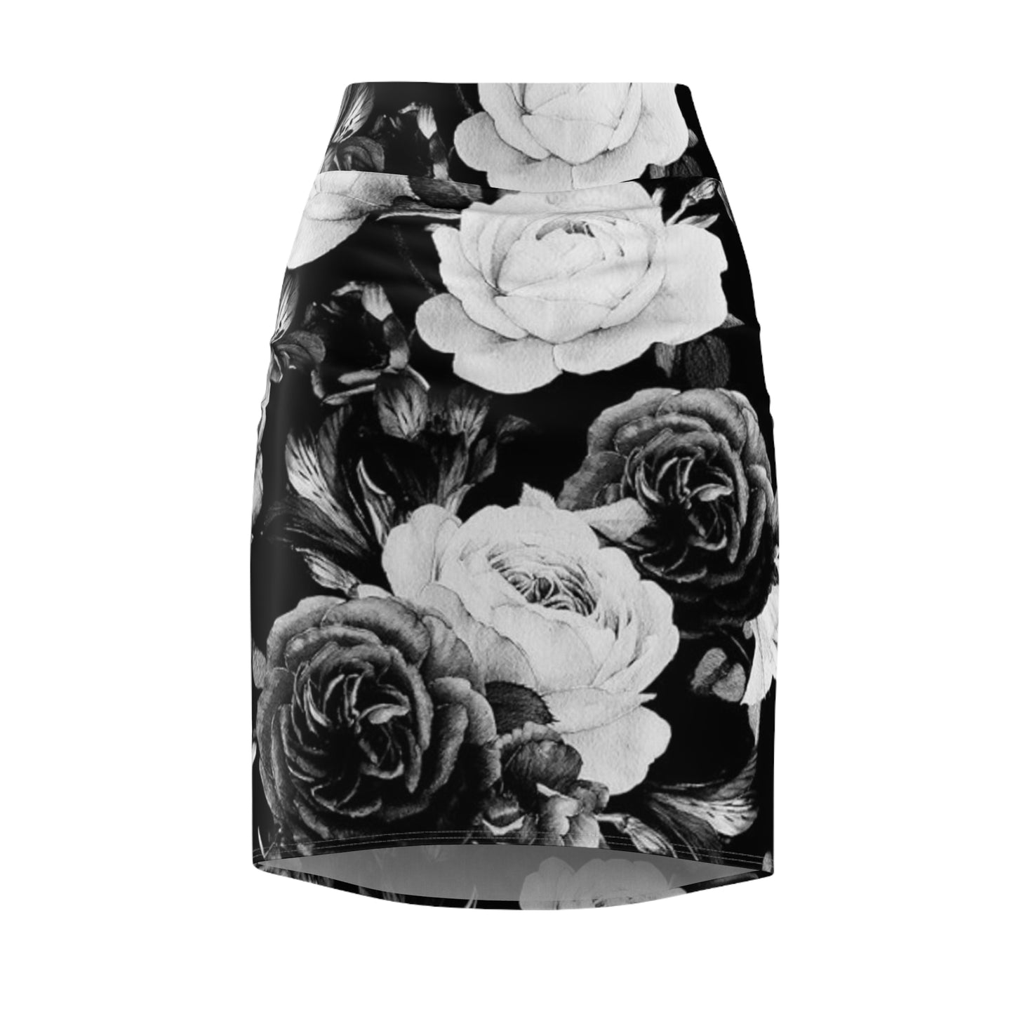 Black and White Floral Pencil Skirt