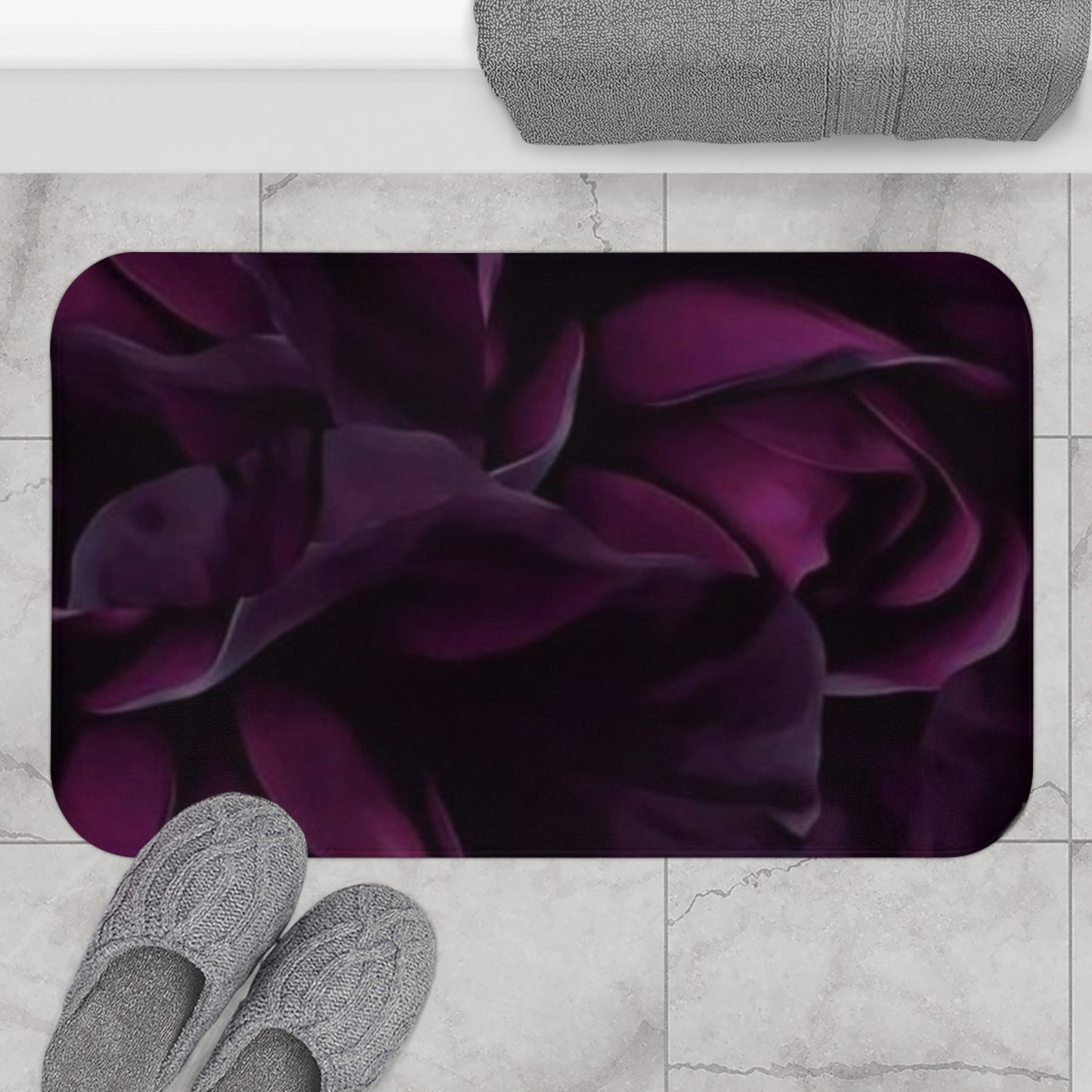 Dark Purple Floral Bath Mat