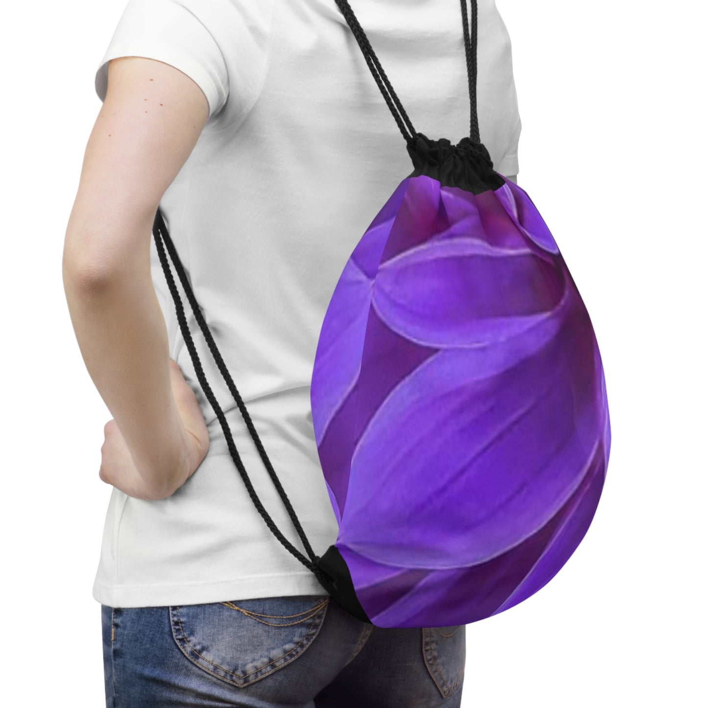 Purple Dahlia Drawstring Bag