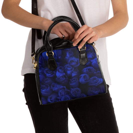 Dark Blue Roses Shoulder Handbag